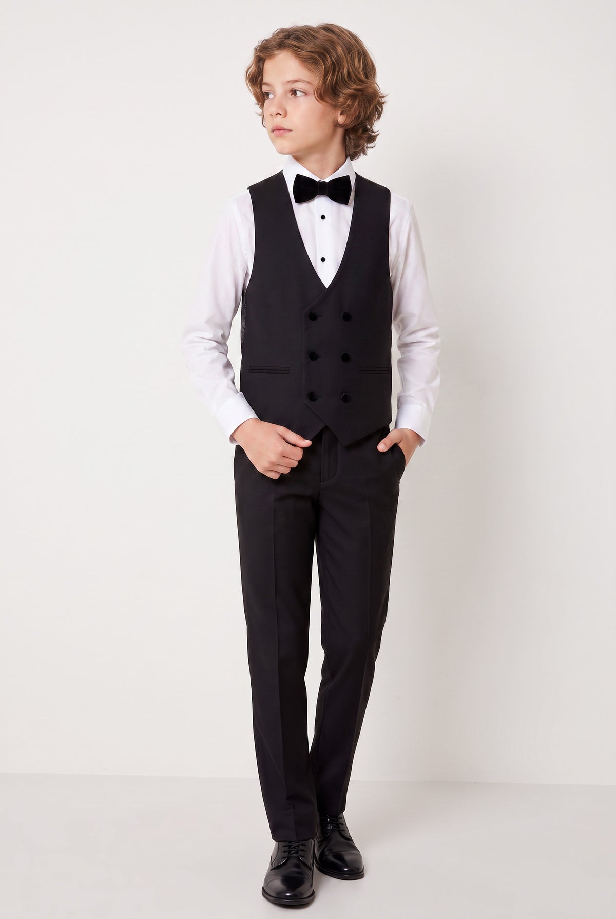 Boys Velvet Shawl Collar Tuxedo Suit - 4-Piece & 5-Piece  in Black