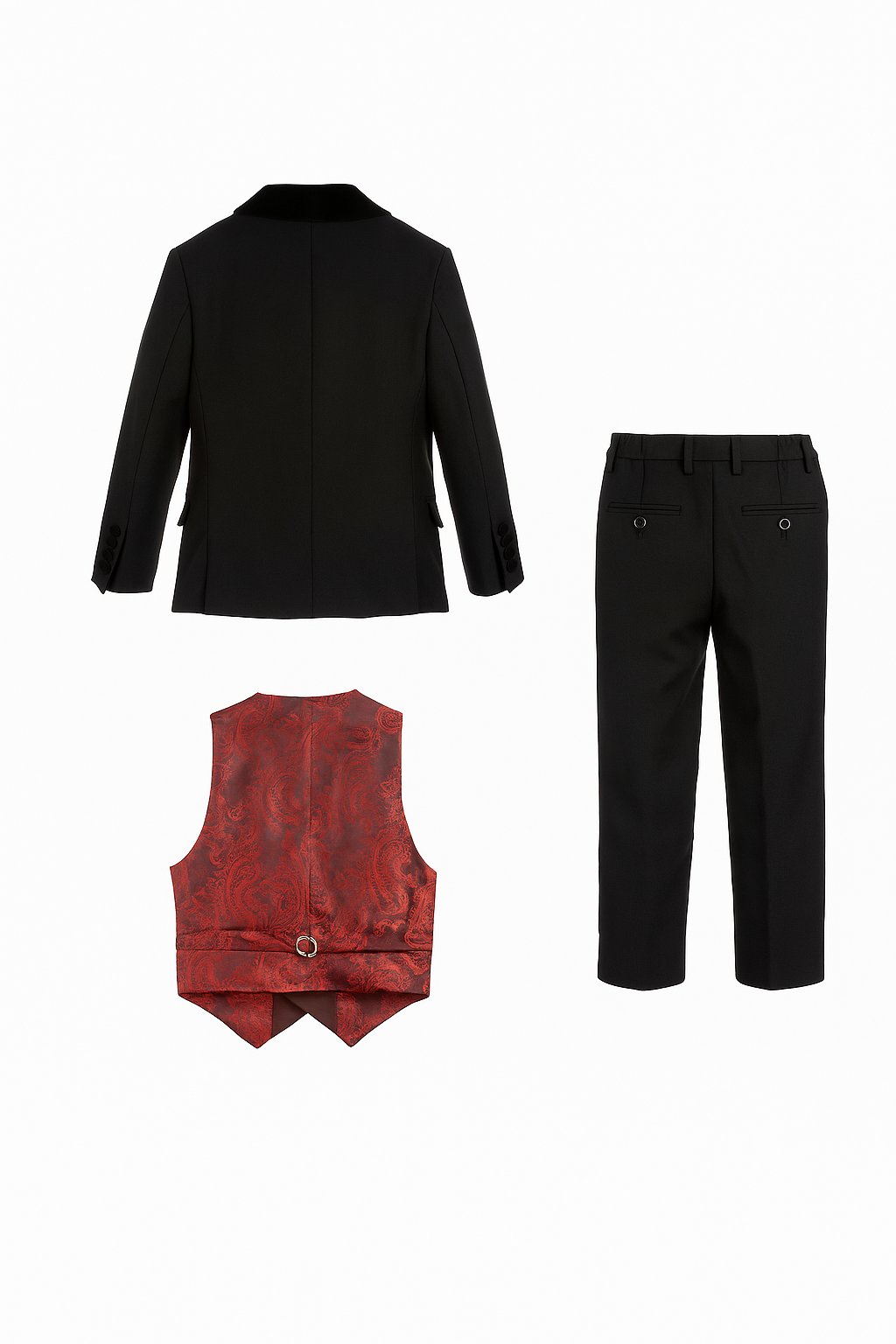 Boys Velvet Trim Black Formal Suit - Black Back Picture
