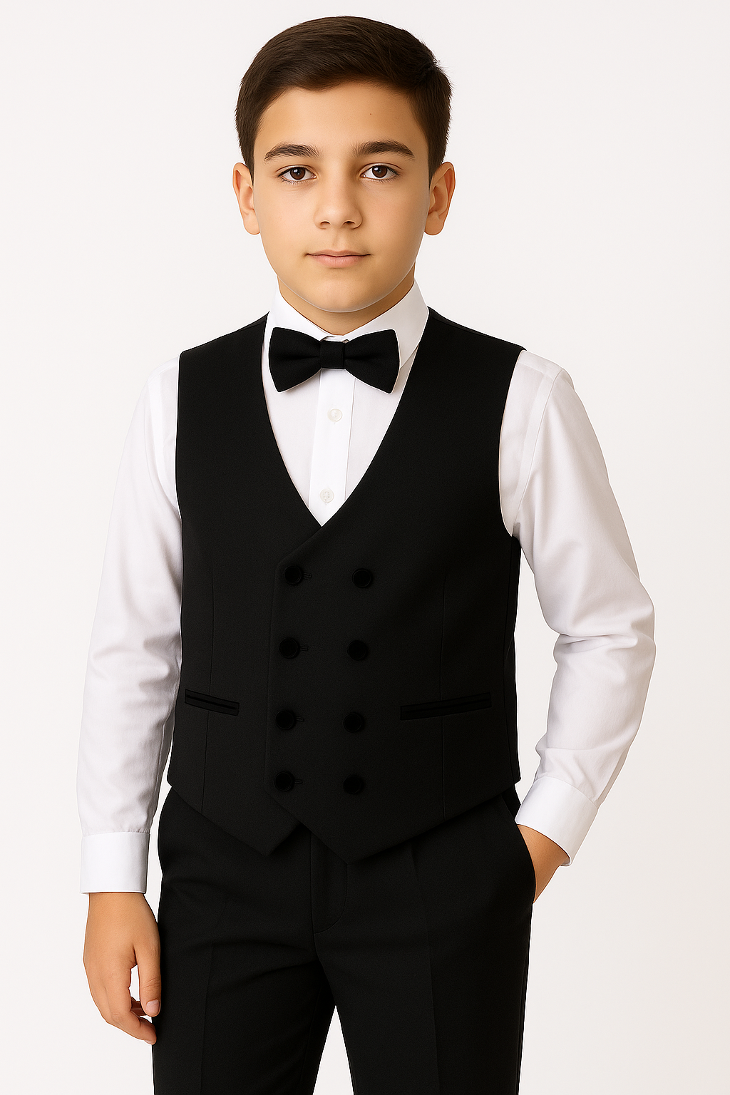 Boys Velvet Trim Black Formal Suit - Black