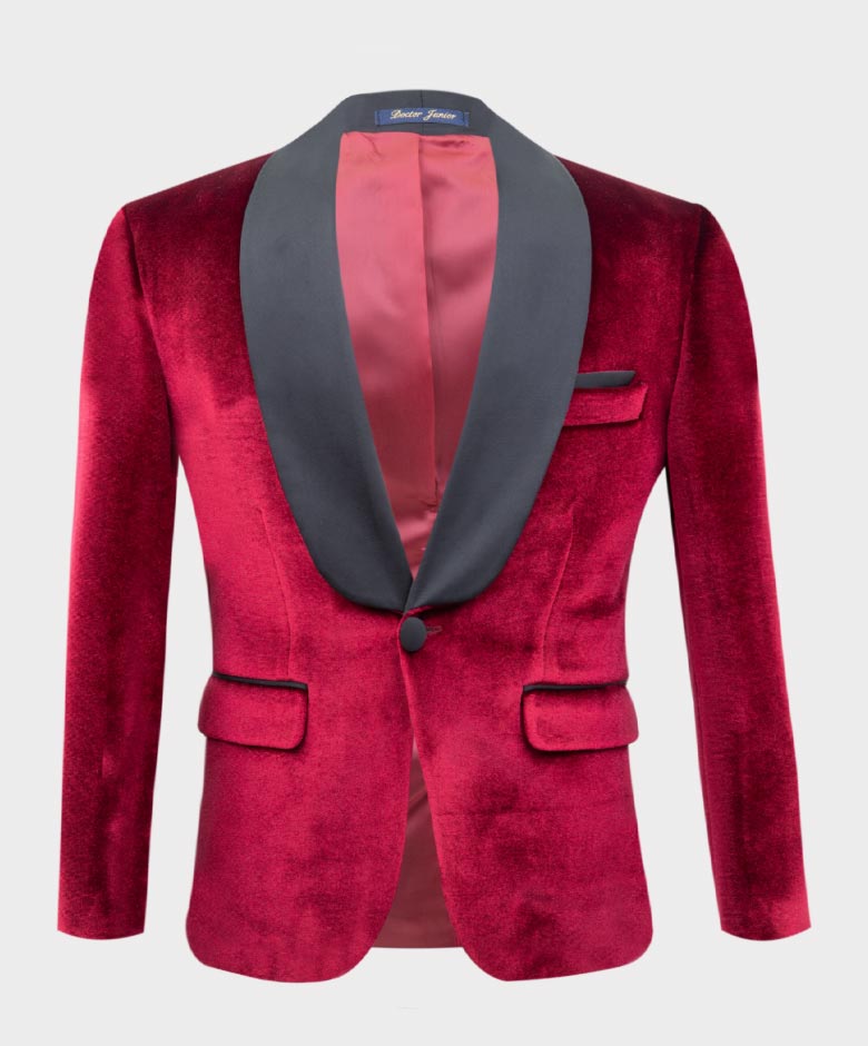Boys Velvet Tuxedo Blazer Set - KINGSMAN - Red