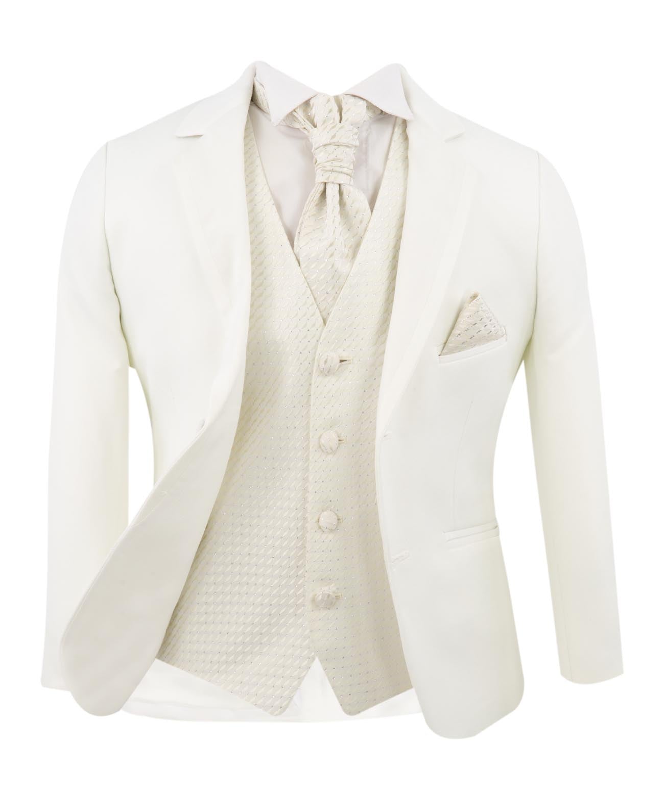 Boys White Suit with White Waistcoat and Cravate Set