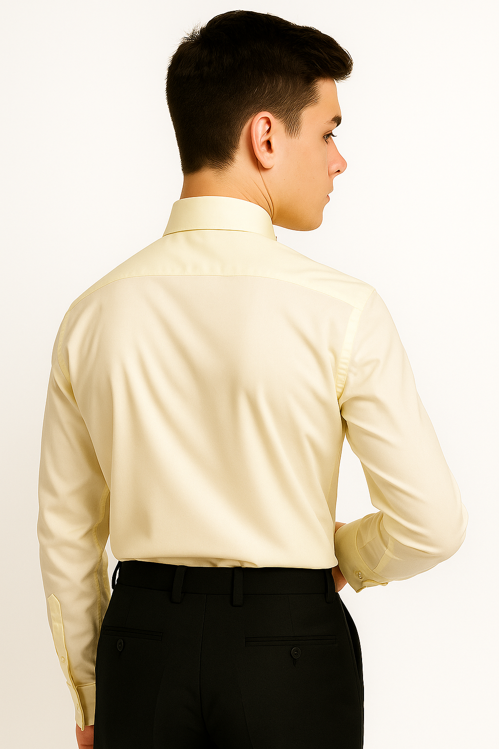 Boys Wing Collar Pleated Ivory Shirt - Cream - Ivory Back Picture