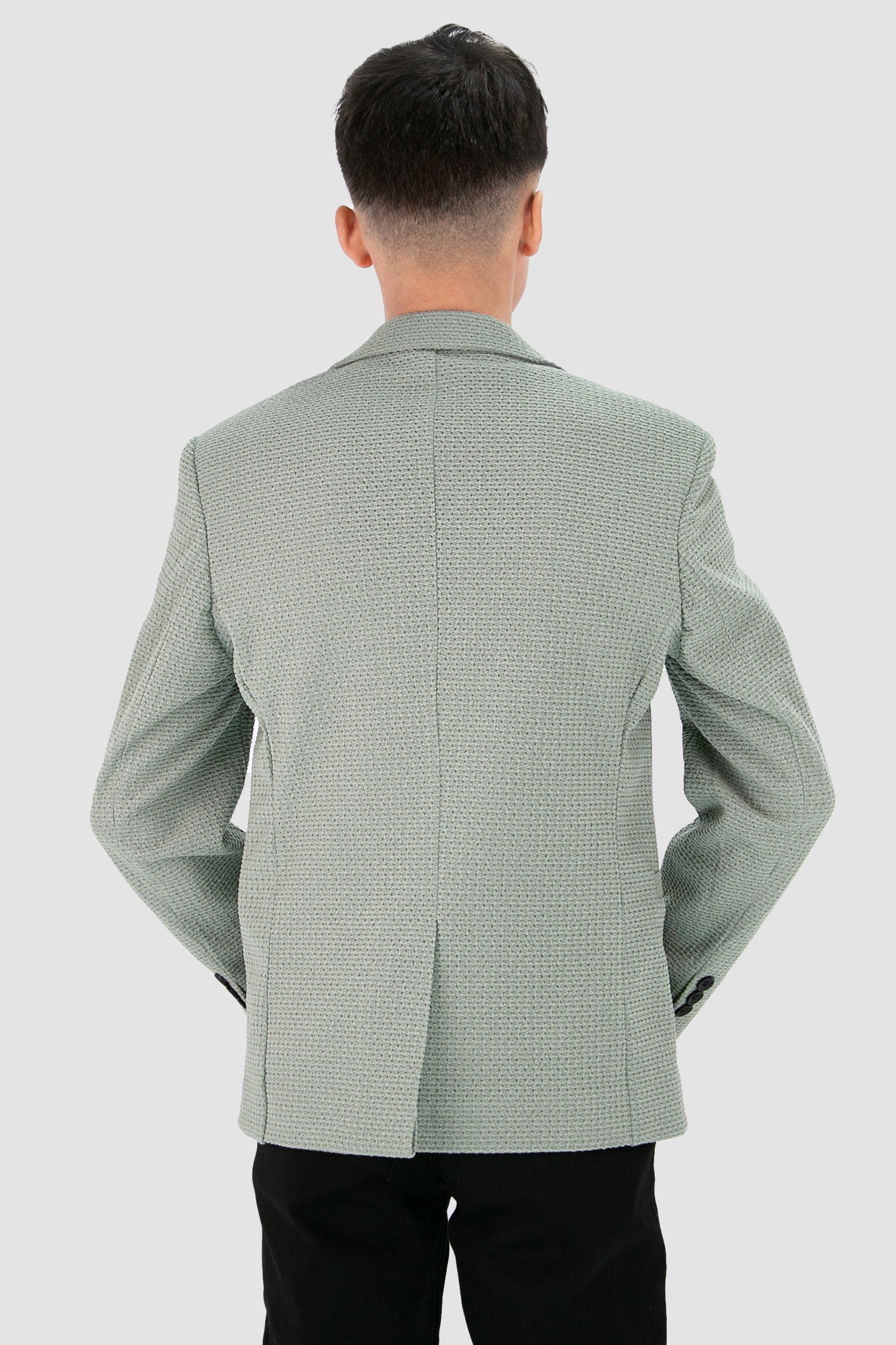 Boys’ 2-Piece Piqué Weave Textured Suit - Rodrigo - Green Blazer Back Picture