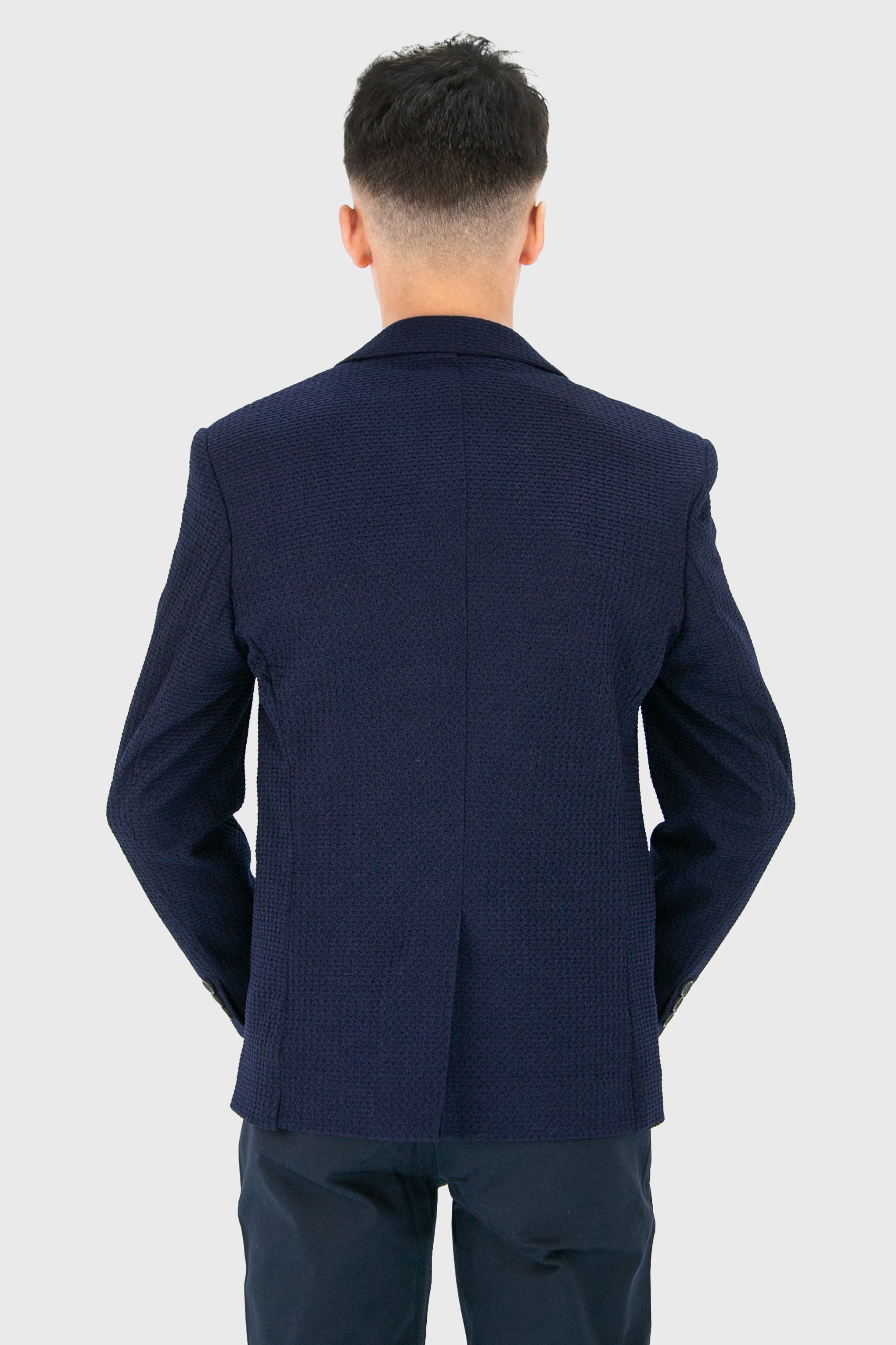 Boys’ 2-Piece Piqué Weave Textured Suit - Rodrigo - Navy Blazer Back Picture