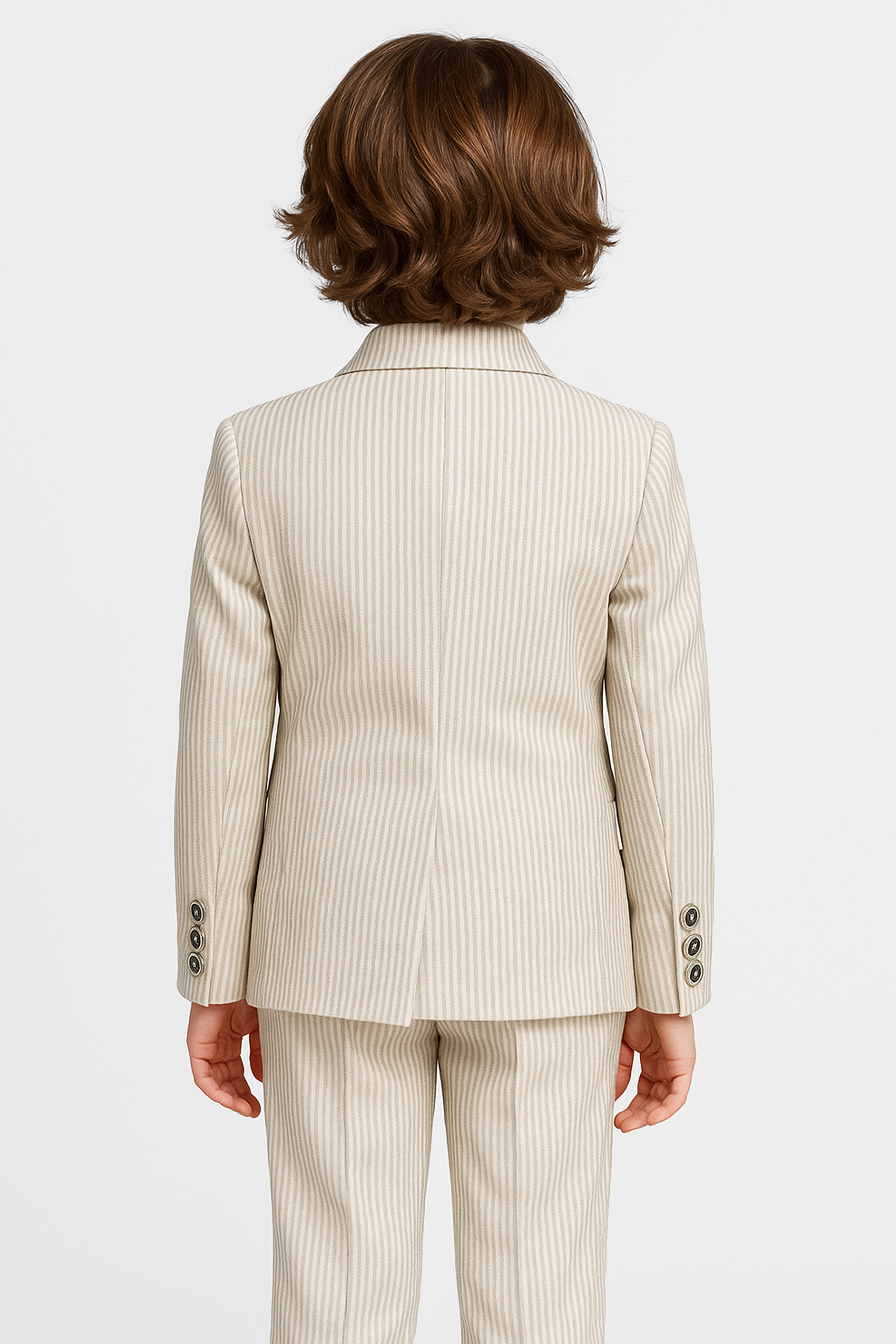 Boys’ 3-Piece Pinstripe Double-Breasted Suit - Ivory & Mocha Front Picture