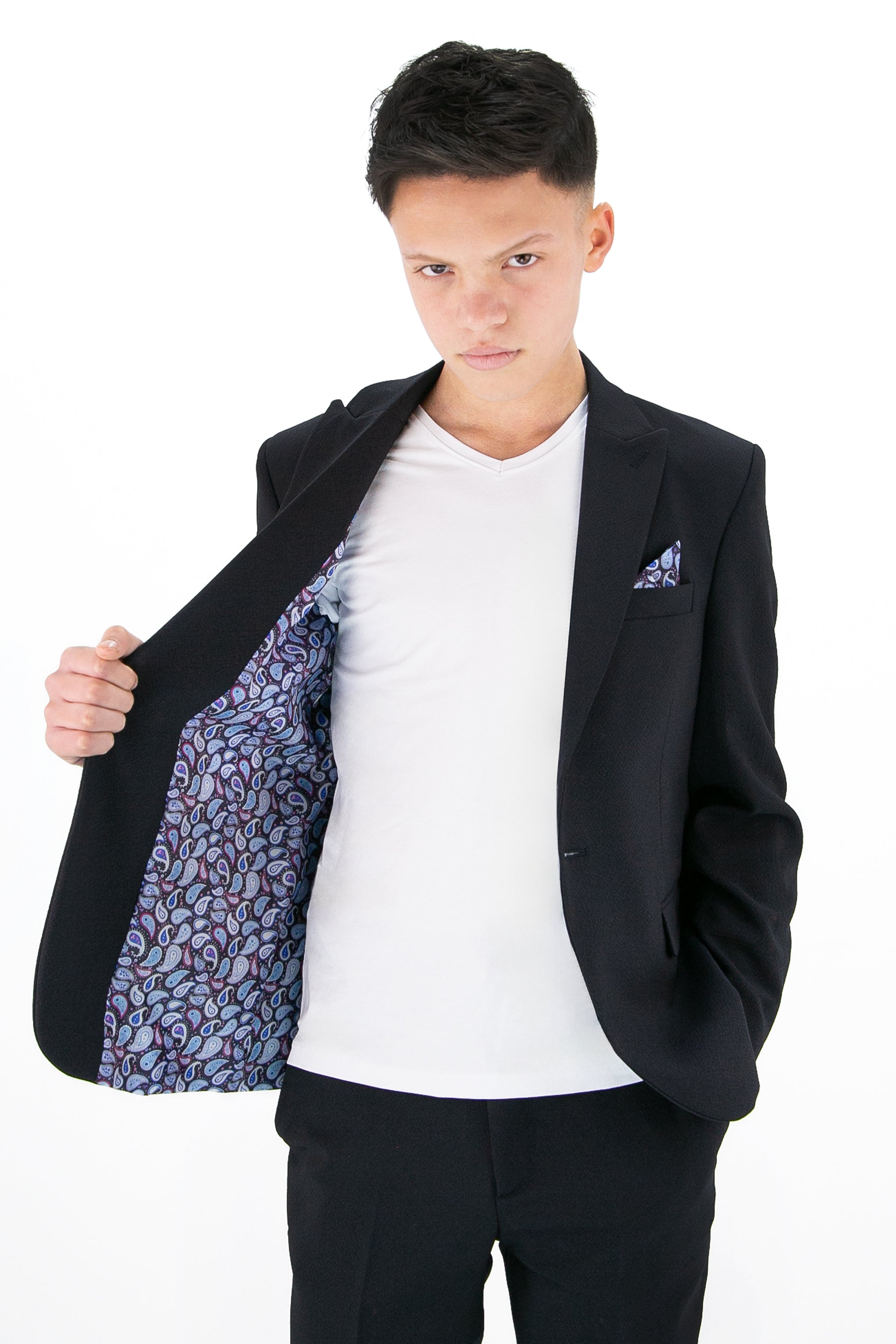 Boys’ 3-Piece Slim Fit Smart Casual Suit - Gofre - Navy Linning Picture