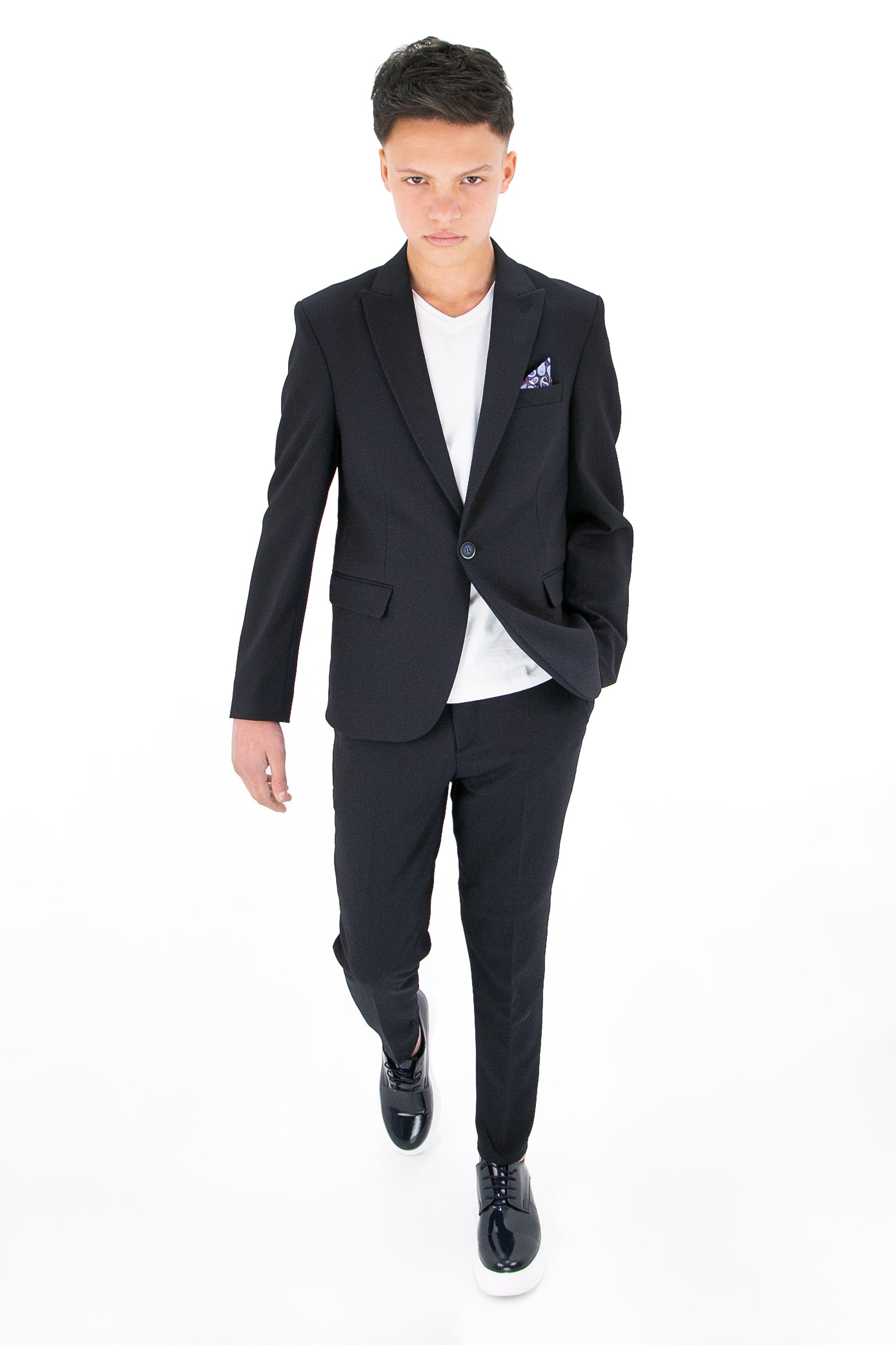 Boys’ 3-Piece Slim Fit Smart Casual Suit - Gofre - Navy Model Front Picture