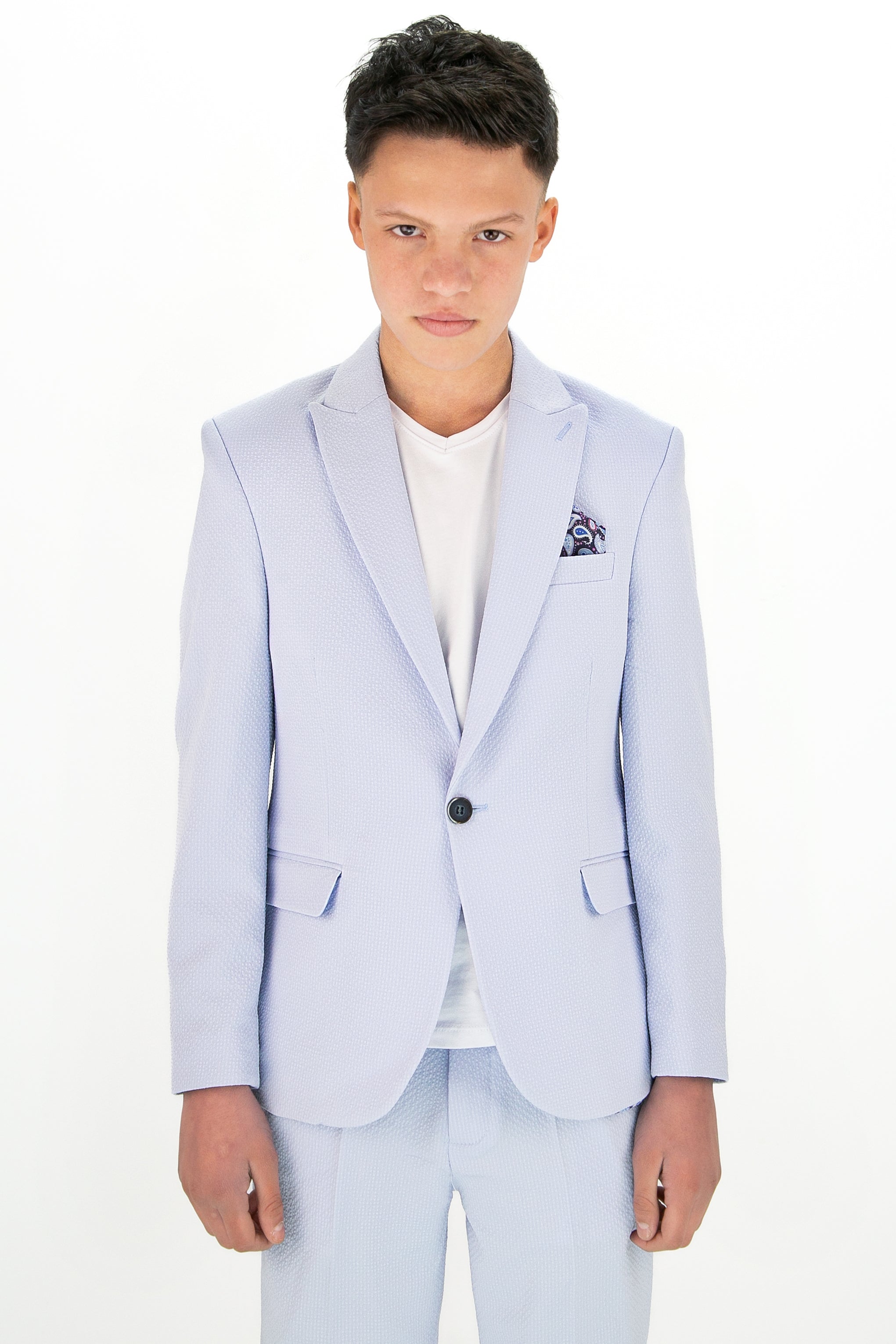 Boys’ 3-Piece Slim Fit Smart Casual Suit - Gofre - Sky Blue Picture