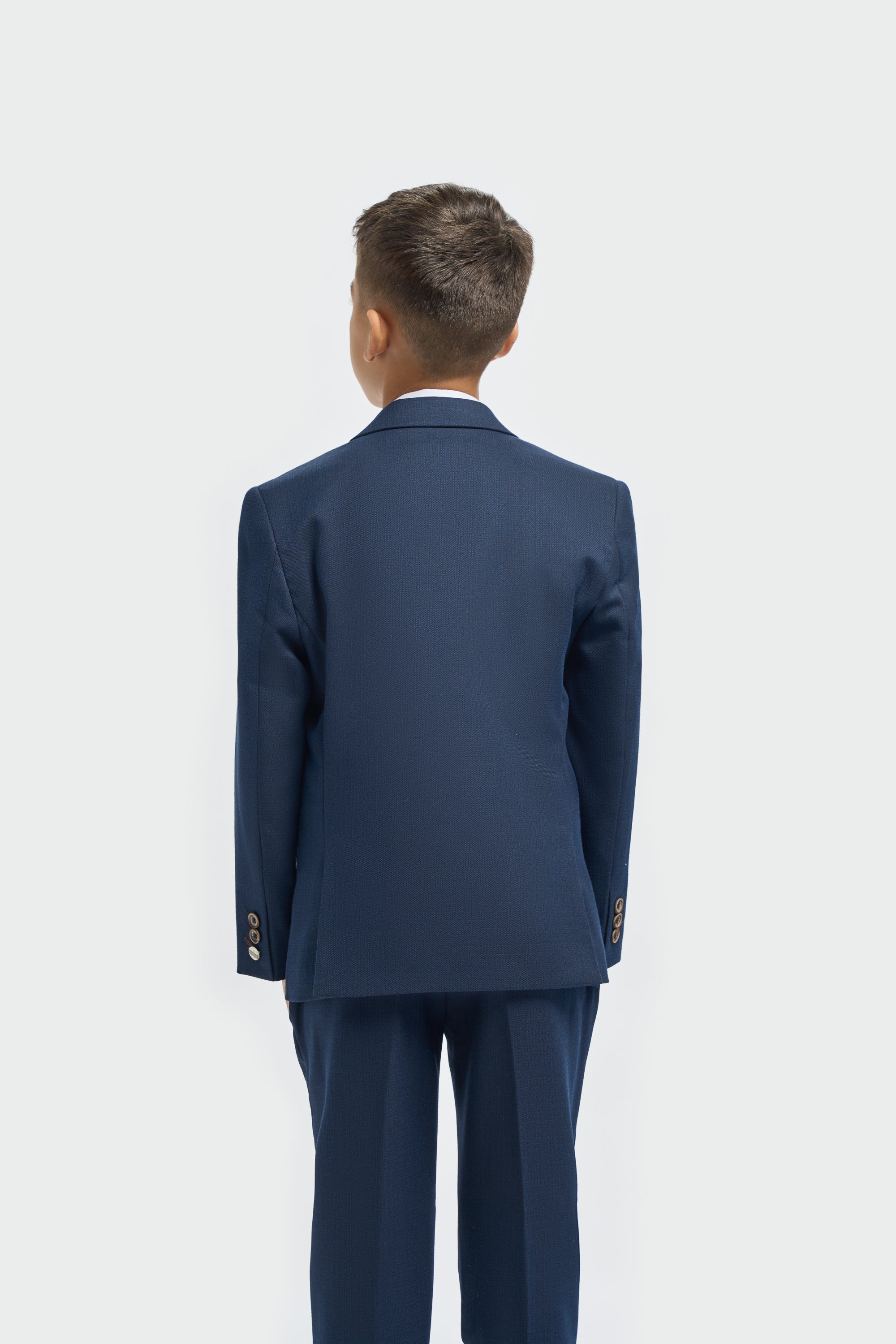 Boys’ 3-Piece Slim Fit Textured Formal Suit - Tropez - Navy Blue Model Back Picture