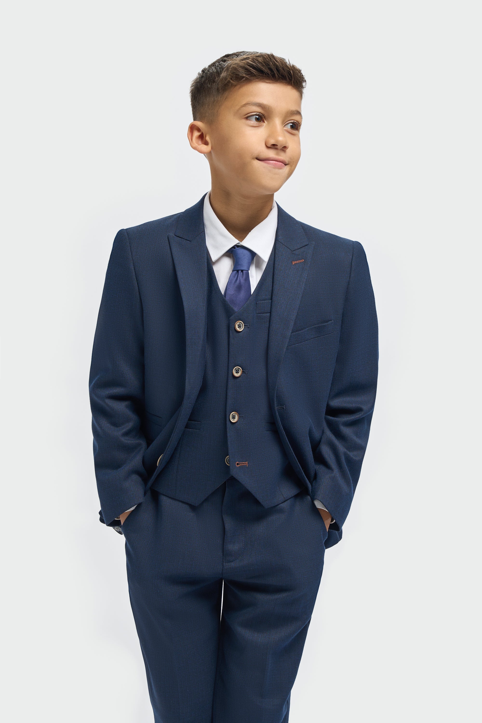 Boys’ 3-Piece Slim Fit Textured Formal Suit - Tropez - Navy Blue Model Picture