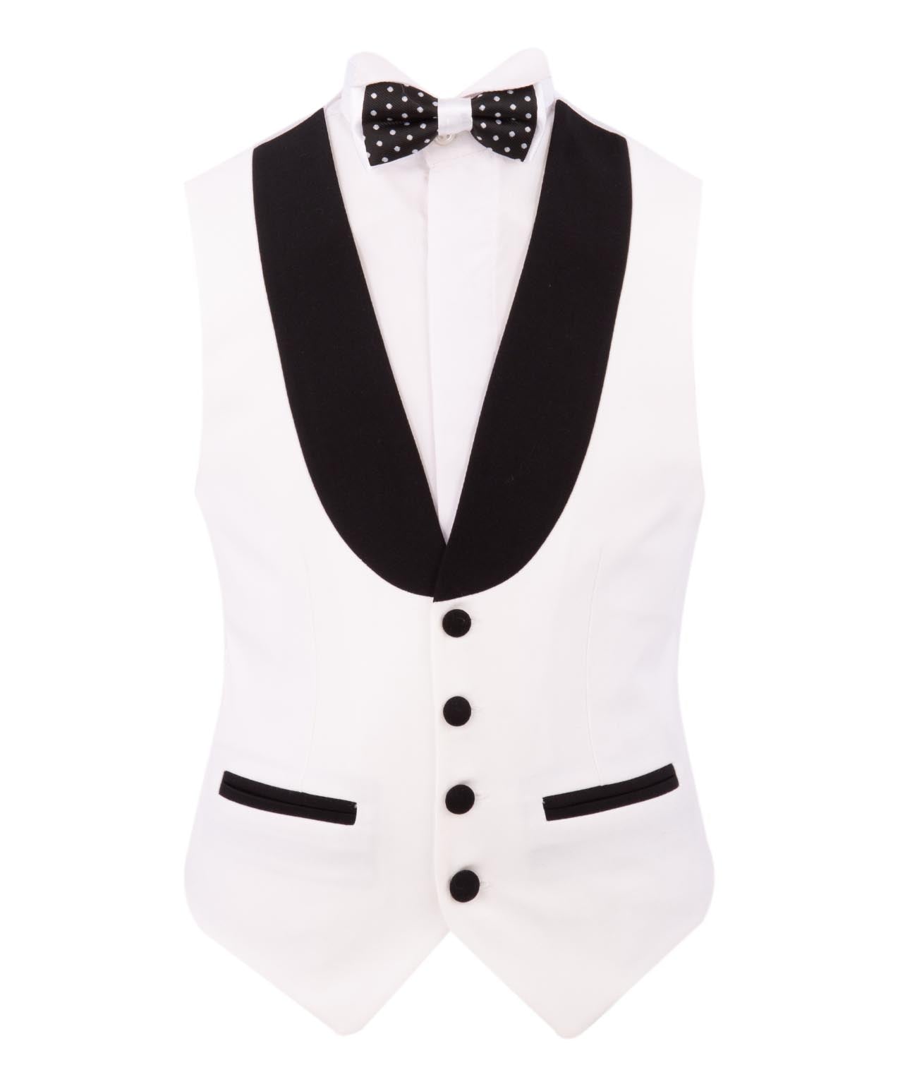 Ensemble smoking blanc 3 pièces pour garçon avec détails noirs