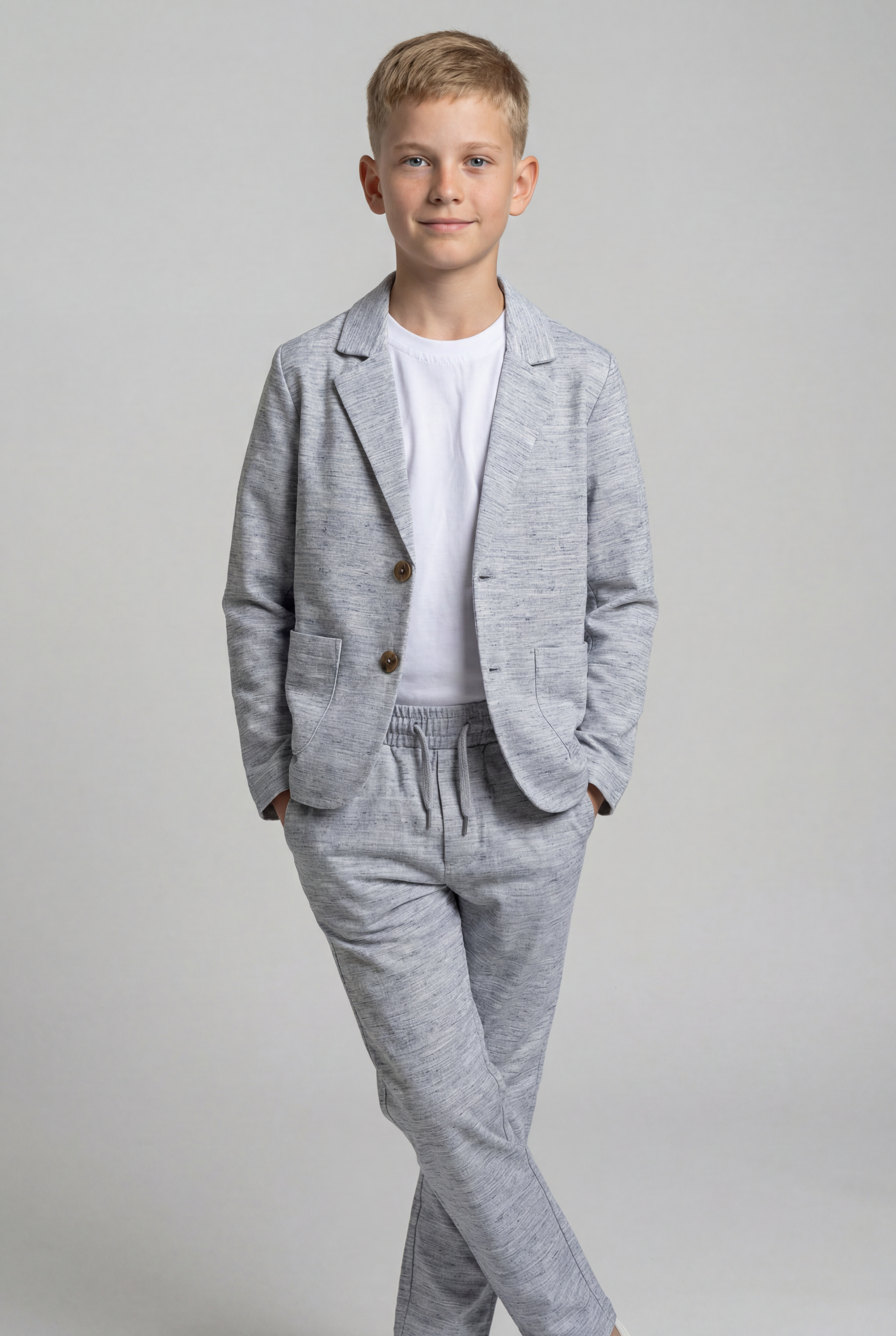 Traje casual inteligente de algodón y lino para niños de 3 piezas - KETEN - Gris