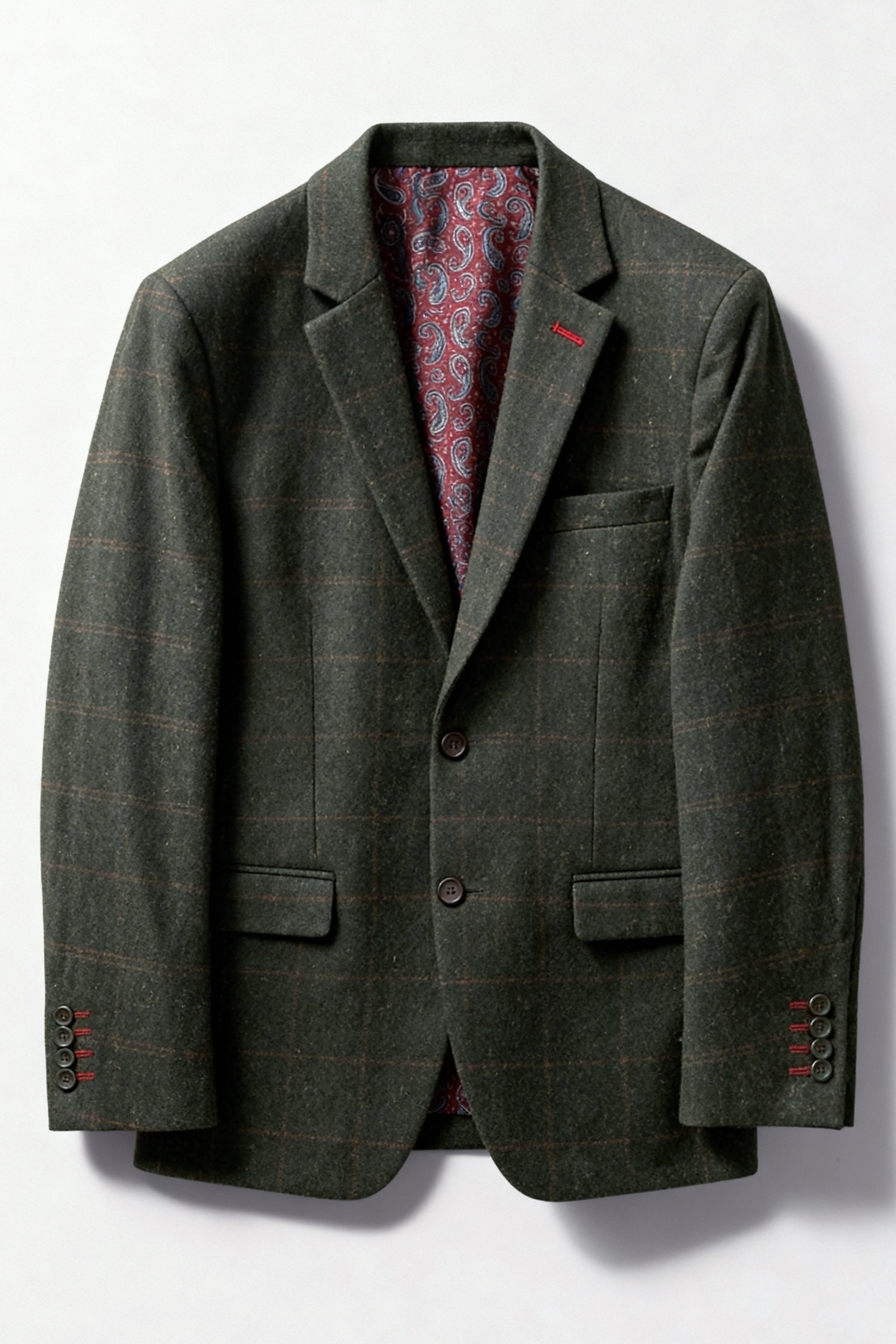 Completo da ragazzo in lana tweed a quadri a finestra 3 pezzi - Joshua - Verde foresta