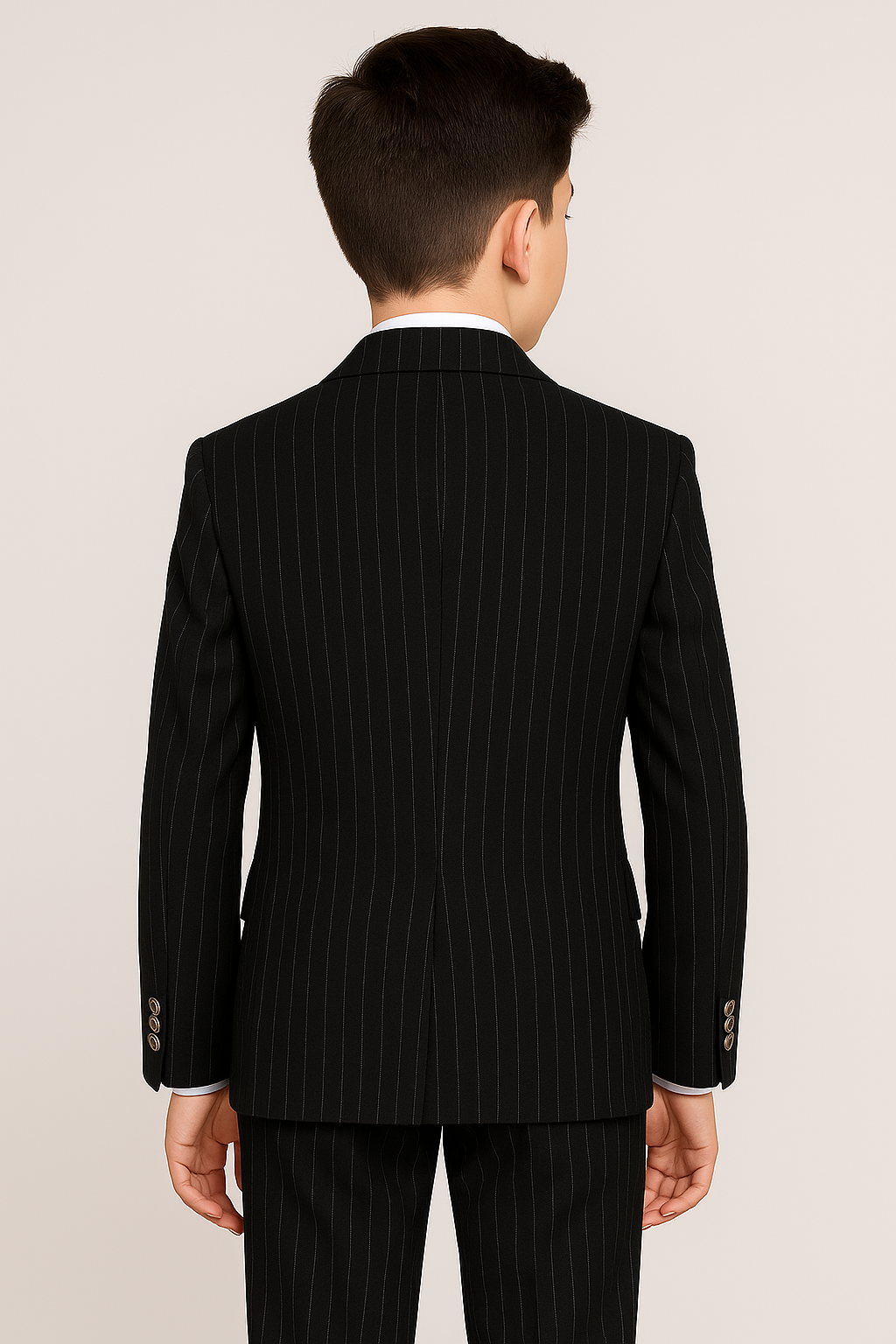 Boys’ 4-Piece Double Breasted Pinstripe Suit - Black Back Picture