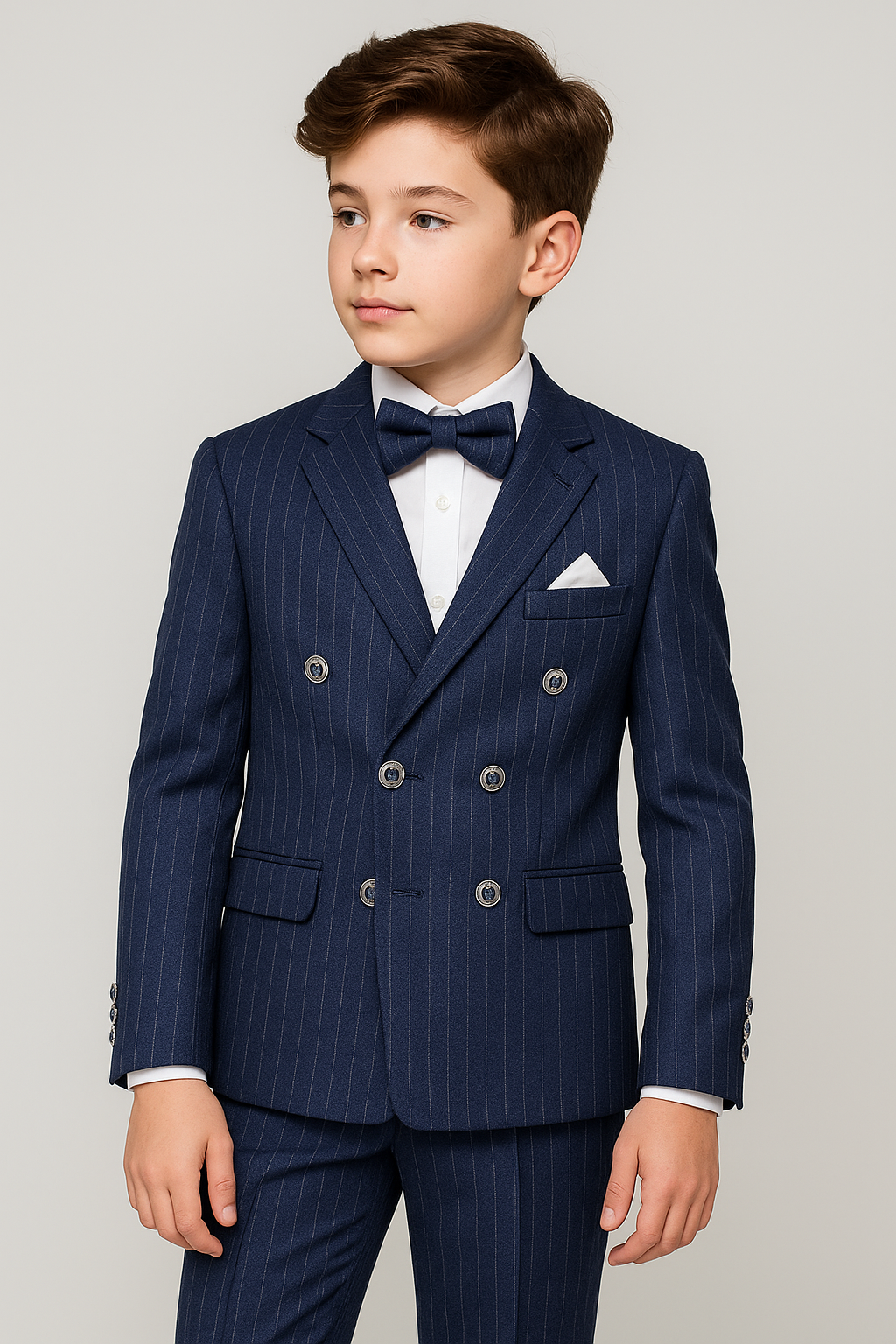 Boys’ 4-Piece Double Breasted Pinstripe Suit - Navy Front Picture