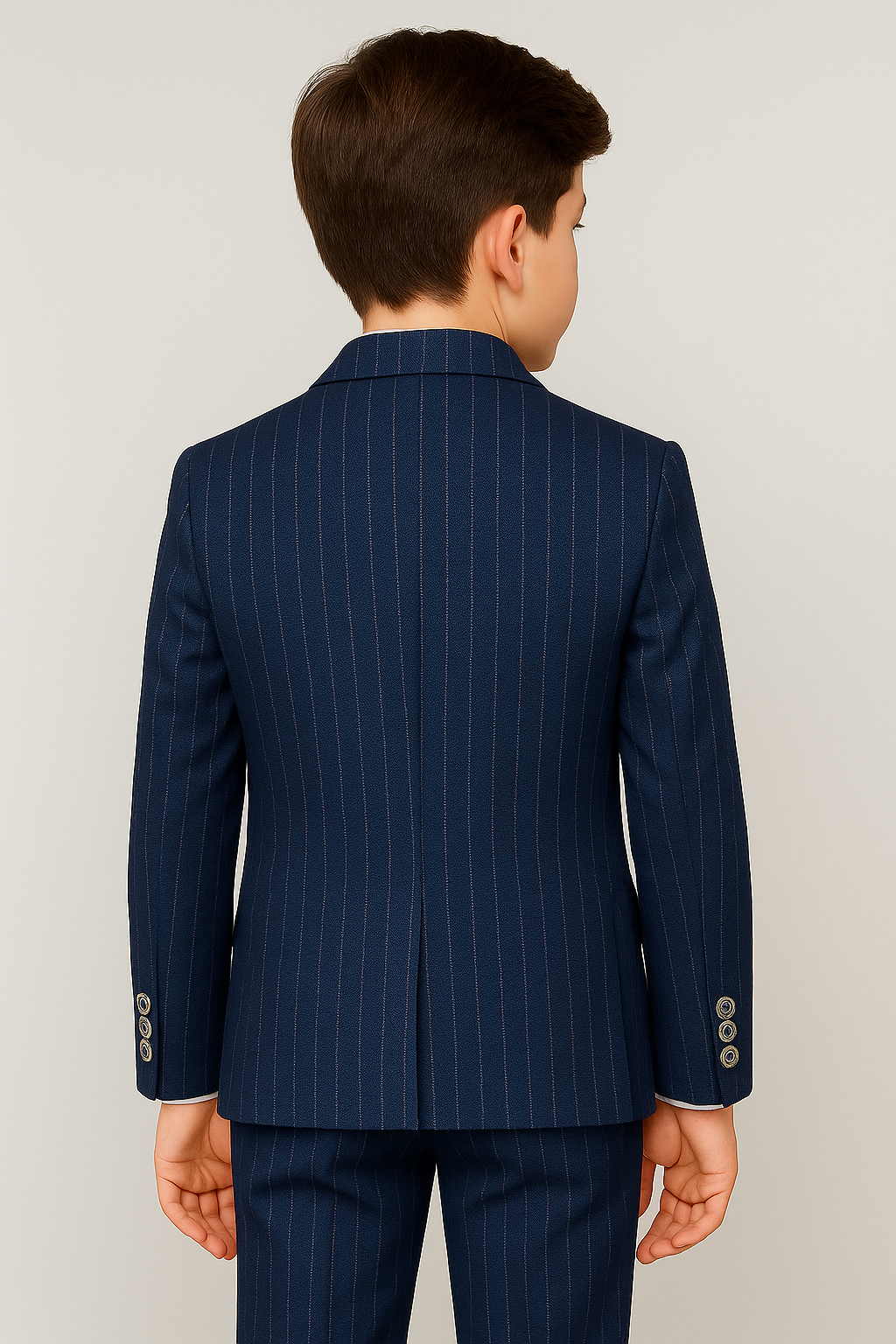 Boys’ 4-Piece Double Breasted Pinstripe Suit - Navy Back Picture