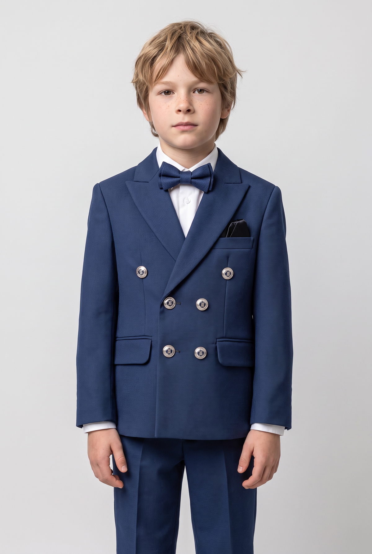 Boys’ 4-Piece Textured Double Breasted Formal Suit - Montero Navy model picture