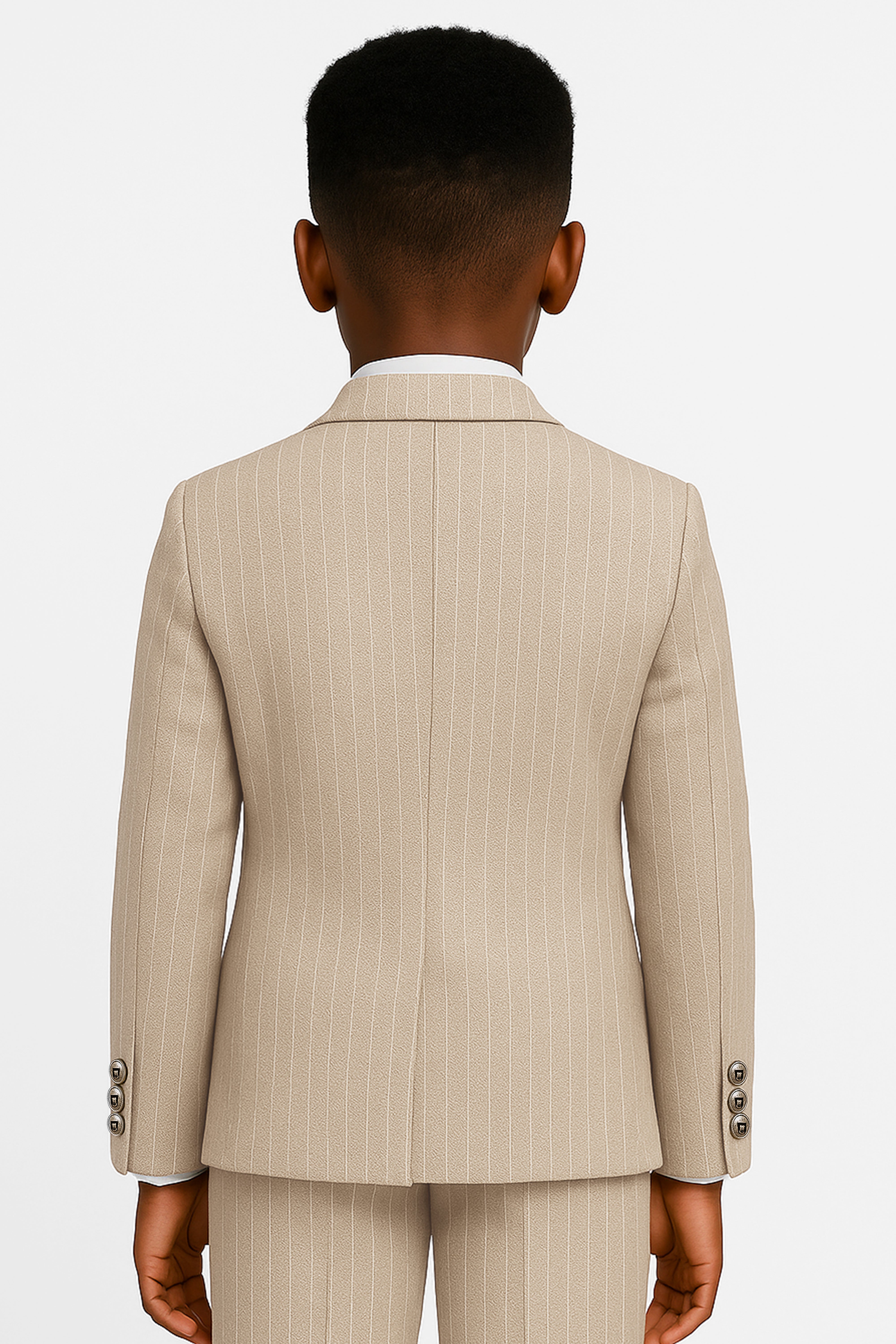 Boys’ 4-Piece Textured Pinstripe Double-Breasted Suit  - Camel Beige Back Picture