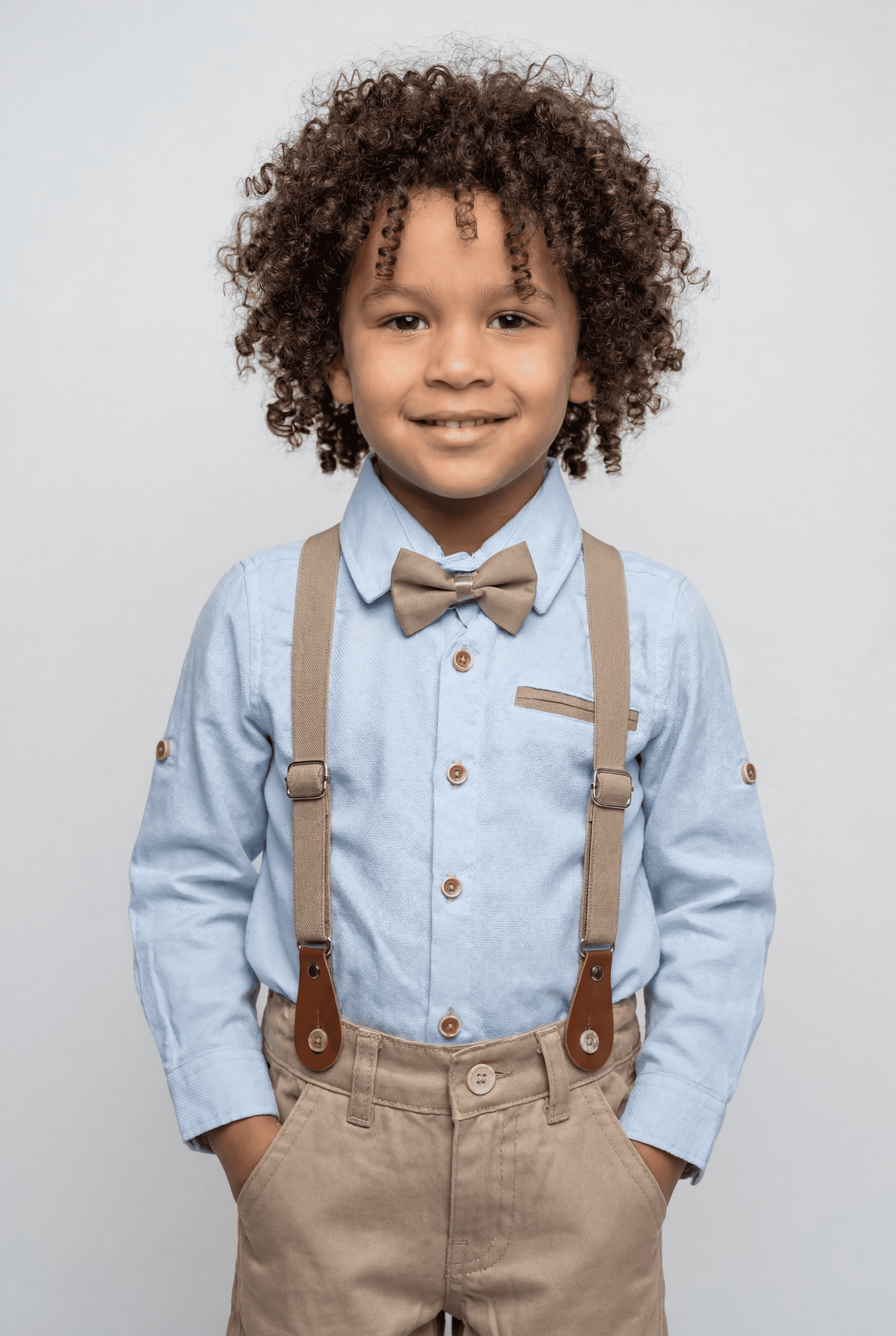 Boys 4-Piece Cotton Gentleman Outfit Set - Light Blue & Beige Model Picture