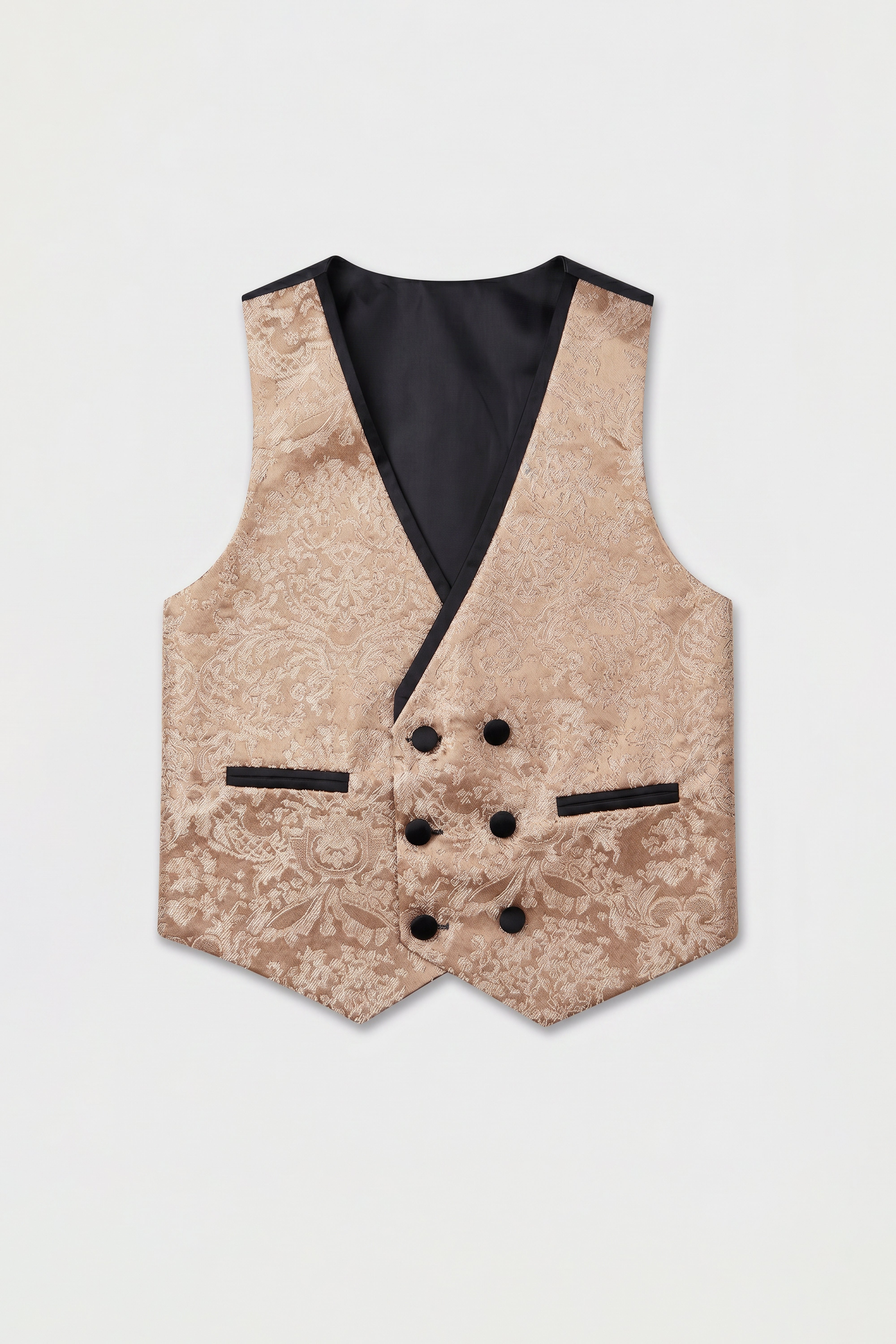 Traje de esmoquin floral jacquard de 5 piezas para niños con chaleco cruzado - Dorado