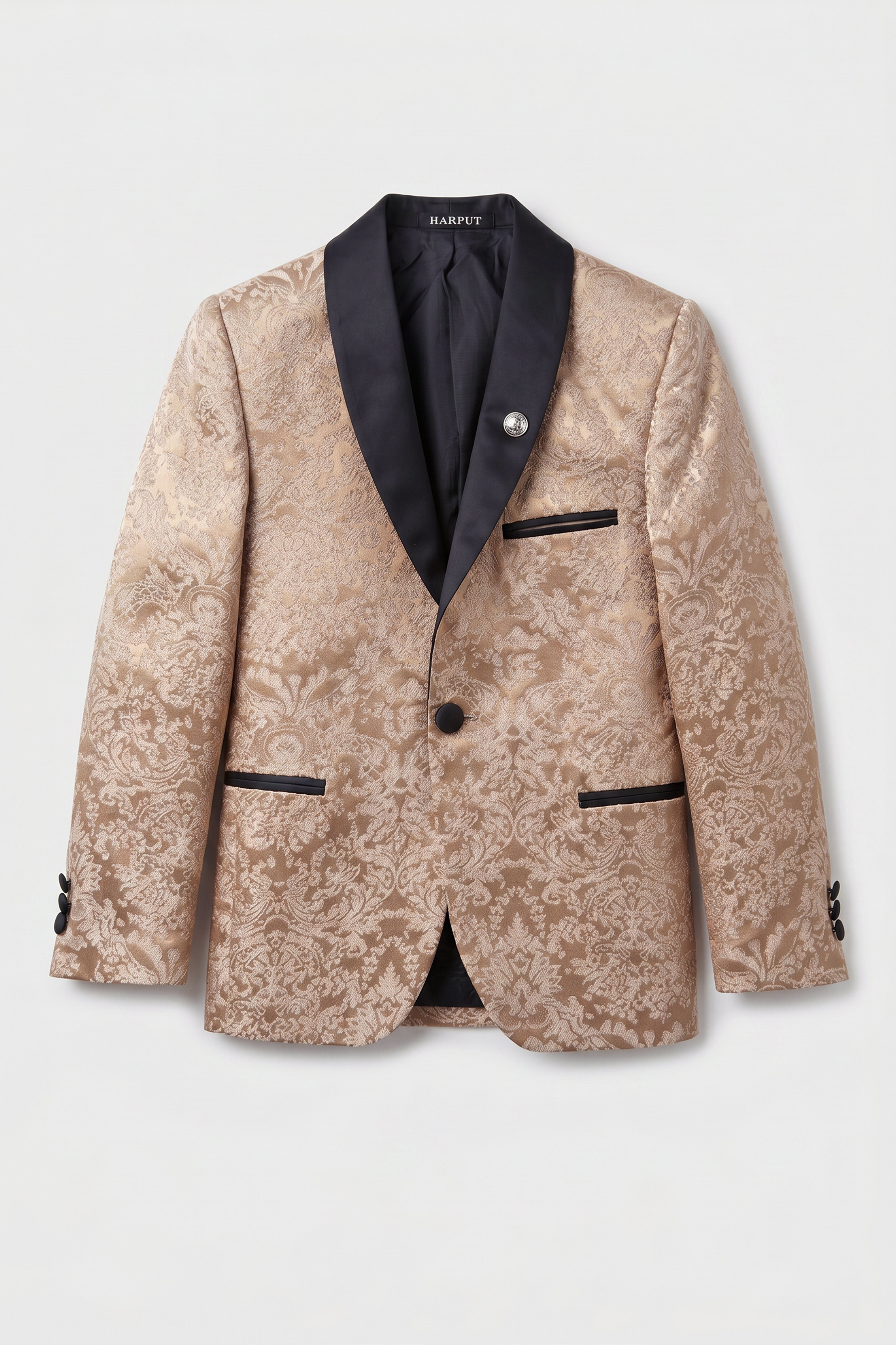 Traje de esmoquin floral jacquard de 5 piezas para niños con chaleco cruzado - Dorado