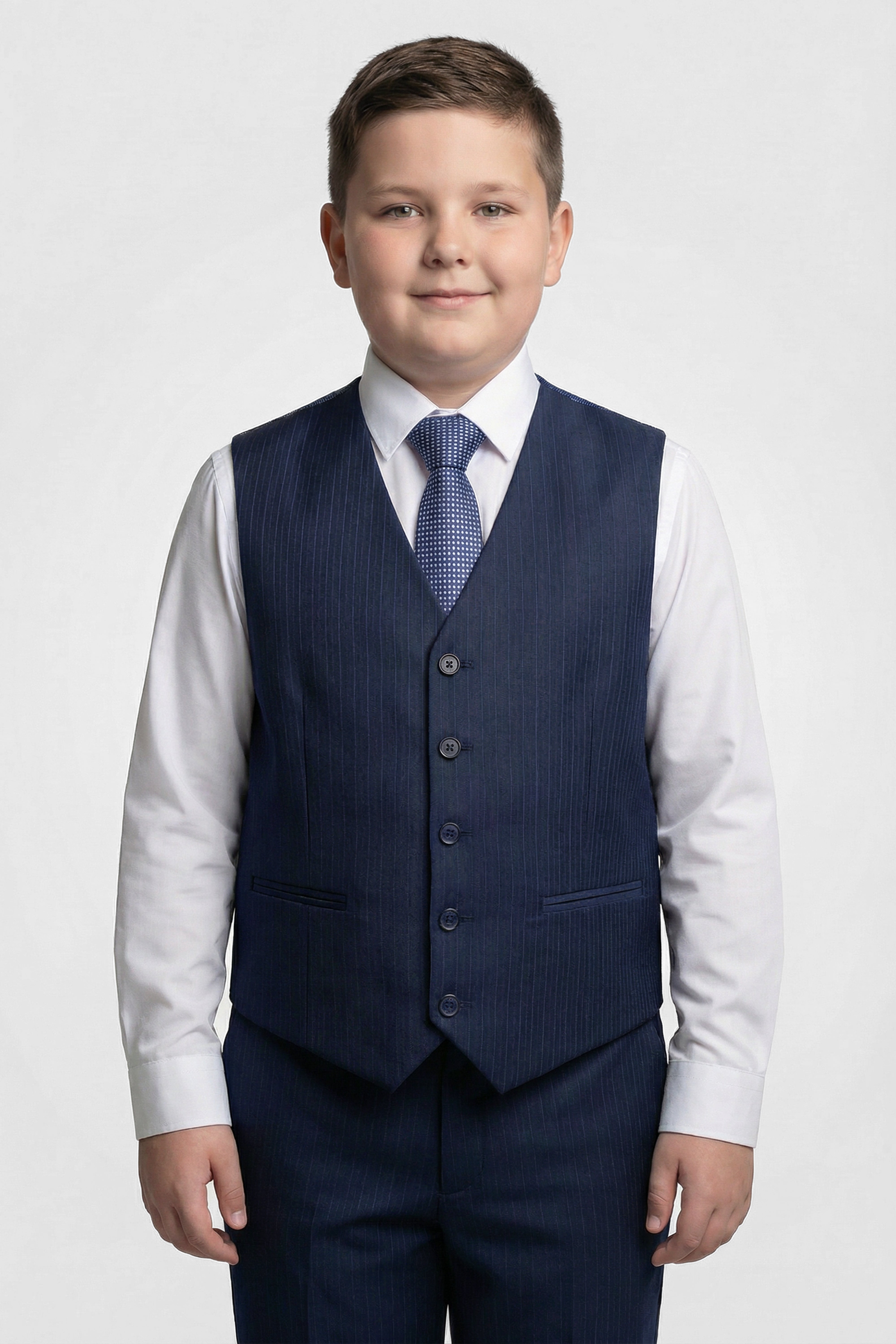 Boys 5-Piece Herringbone Pinstripe Suit - Dawson - Navy Blue