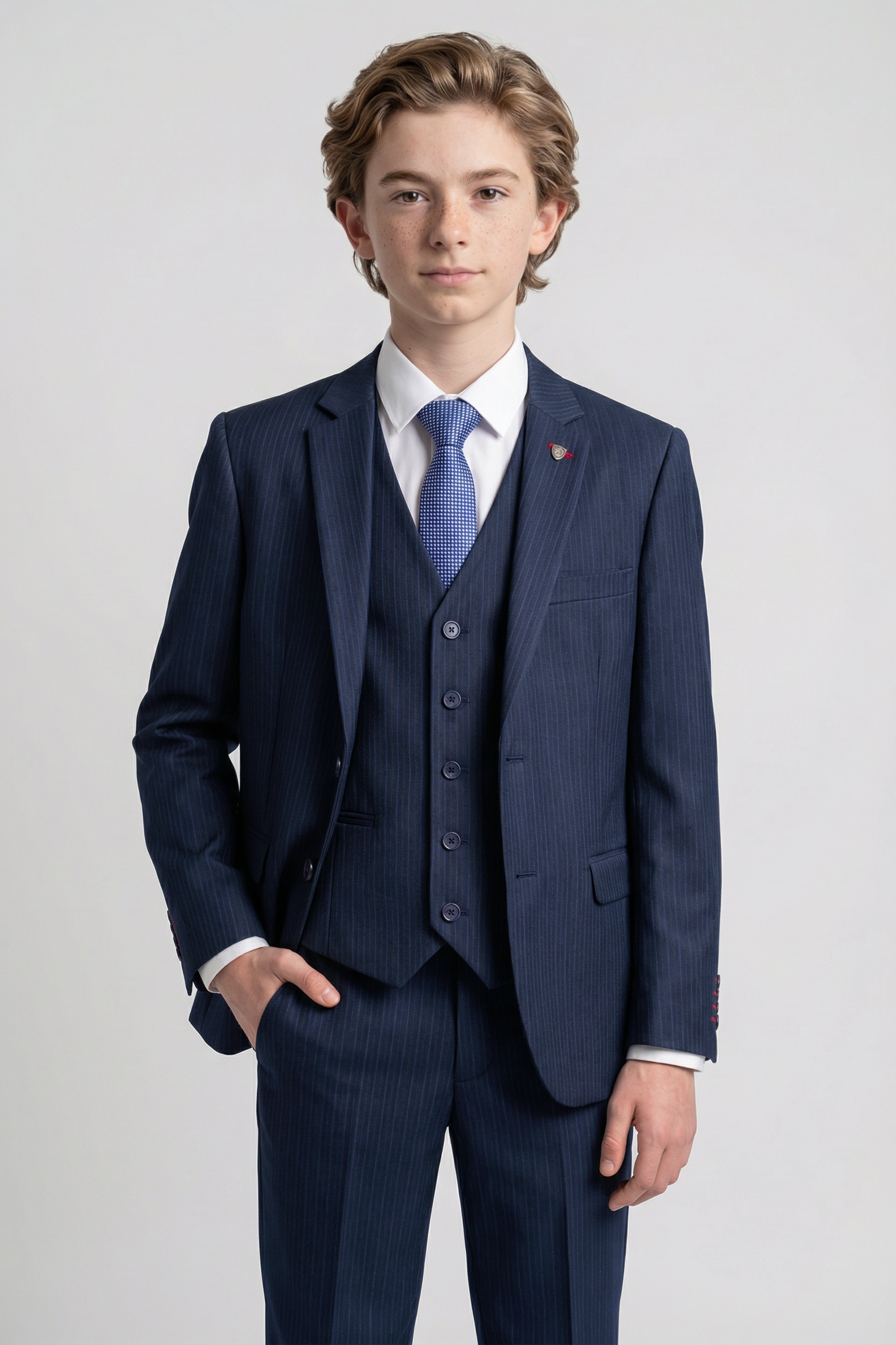 5-teiliger Herrenanzug mit Fischgrätmuster und Nadelstreifen - Dawson - Marineblau