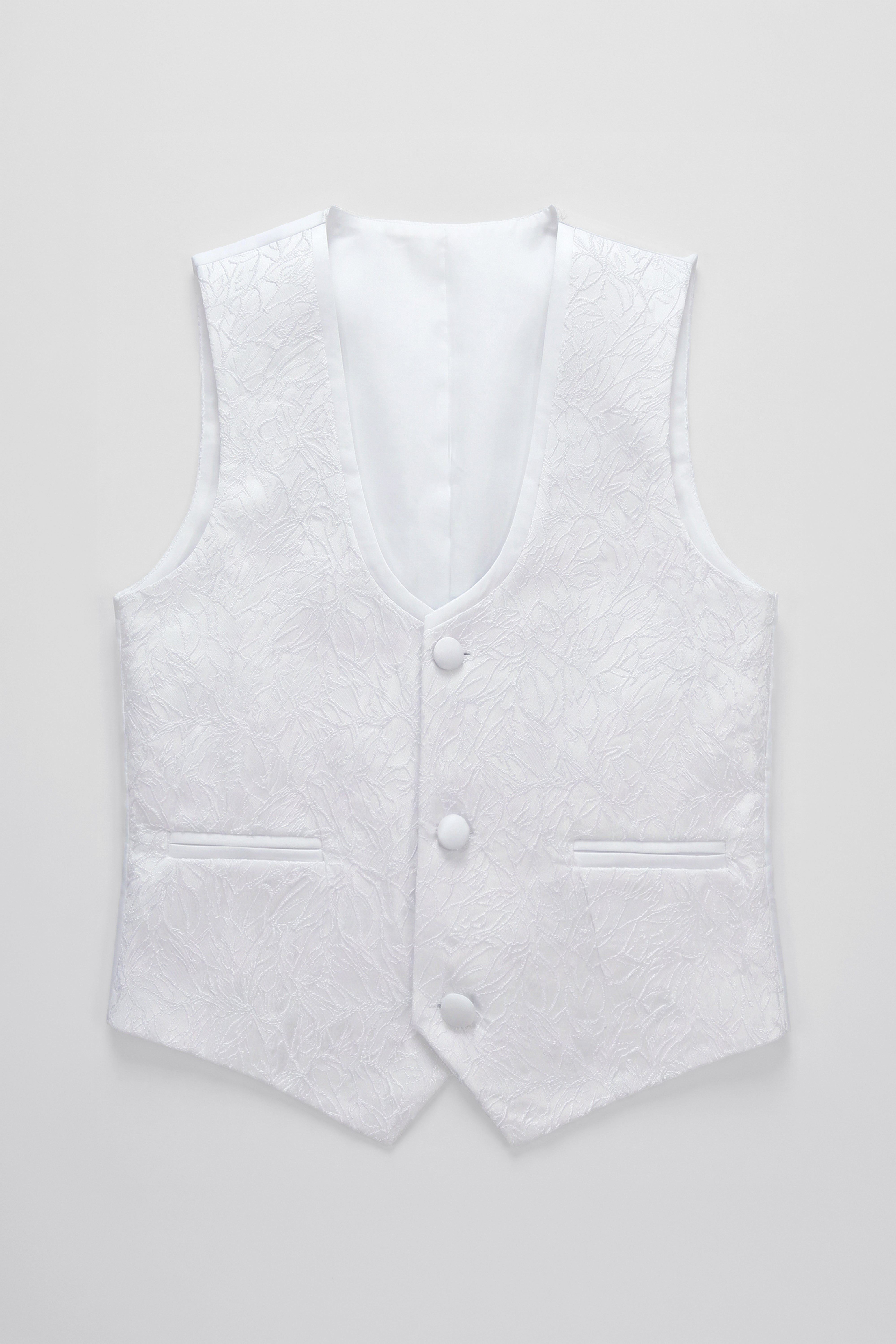 Boys’ 5 Piece White Floral Textured Communion Tuxedo Suit - White