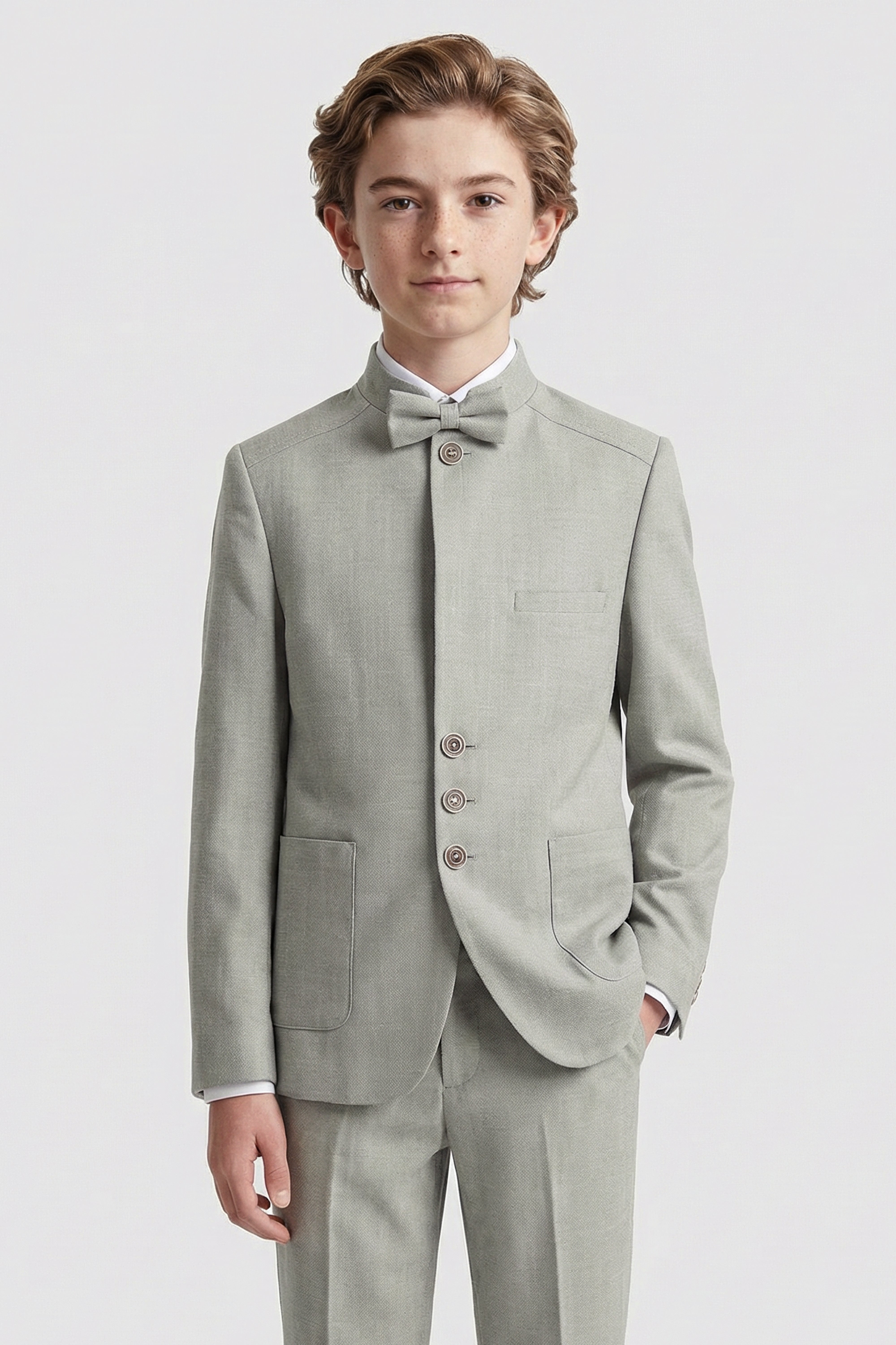 Boys’ 6-Piece Formal Ottoman Suit with Mandarin Collar  - Green Model Picture