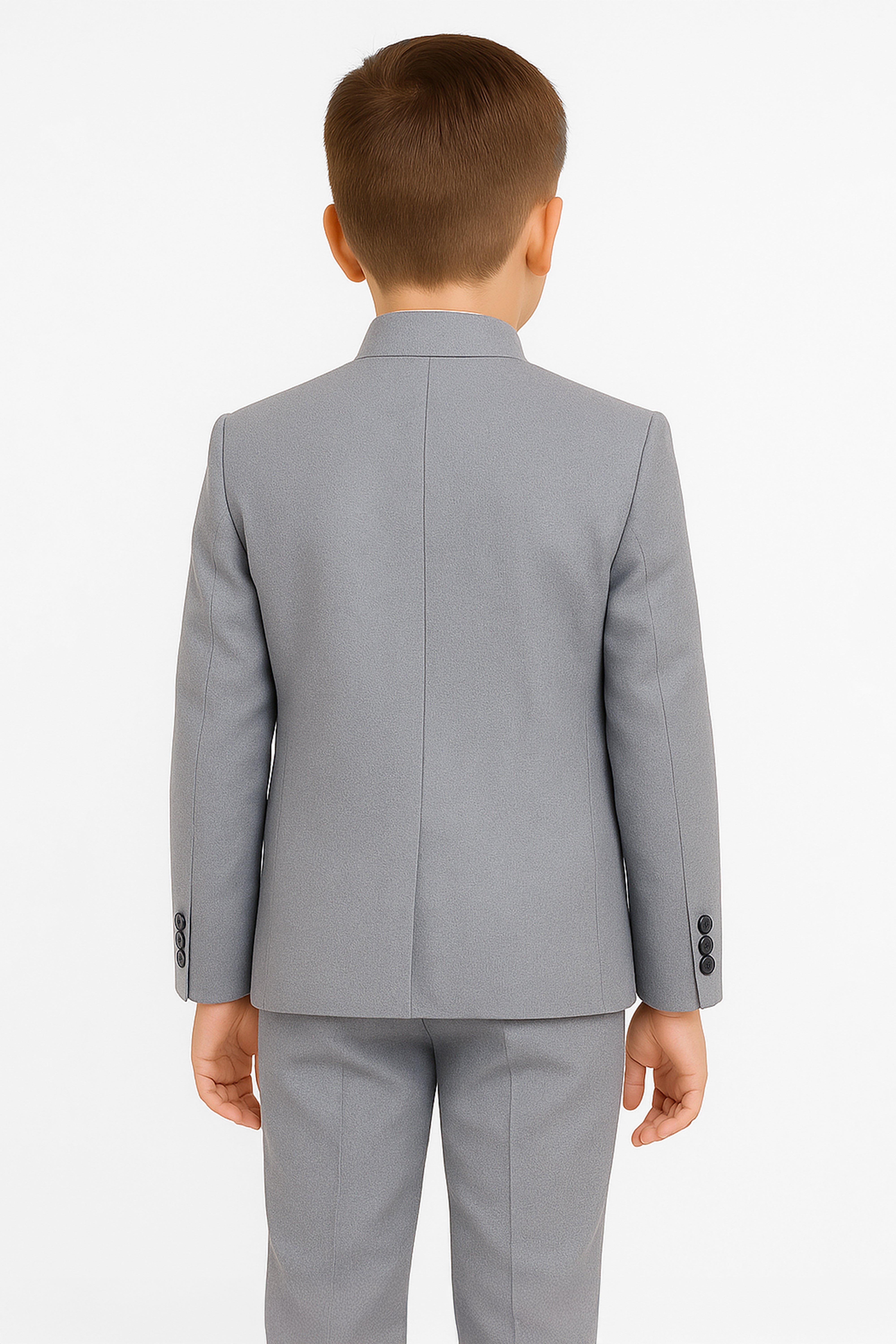 Boys’ 6-Piece Formal Ottoman Suit with Mandarin Collar  - Grey Back Picture