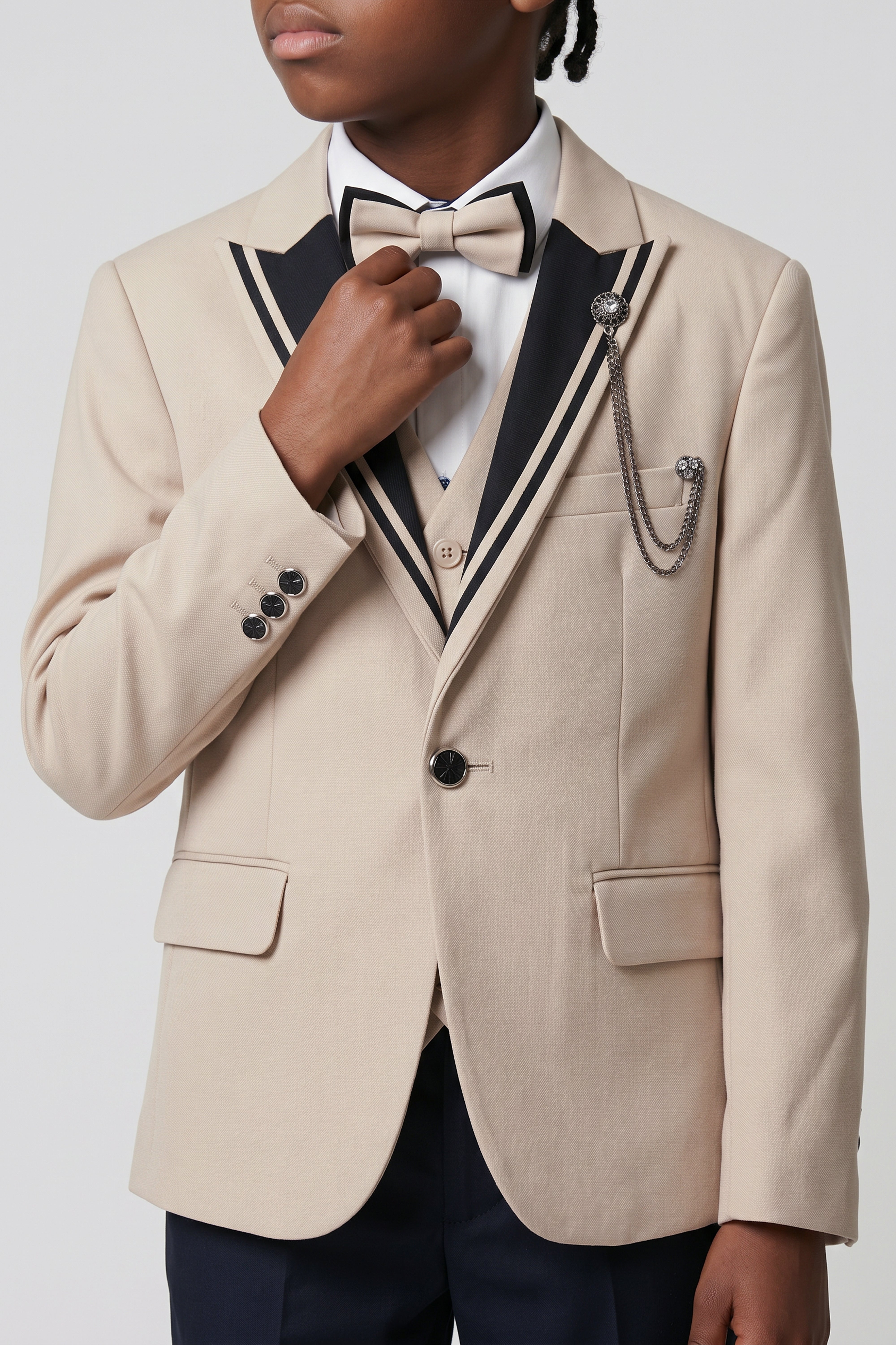 Completo da cerimonia da 6 pezzi per ragazzi con gilet doppiopetto - DAMATLIK W - Beige Camel