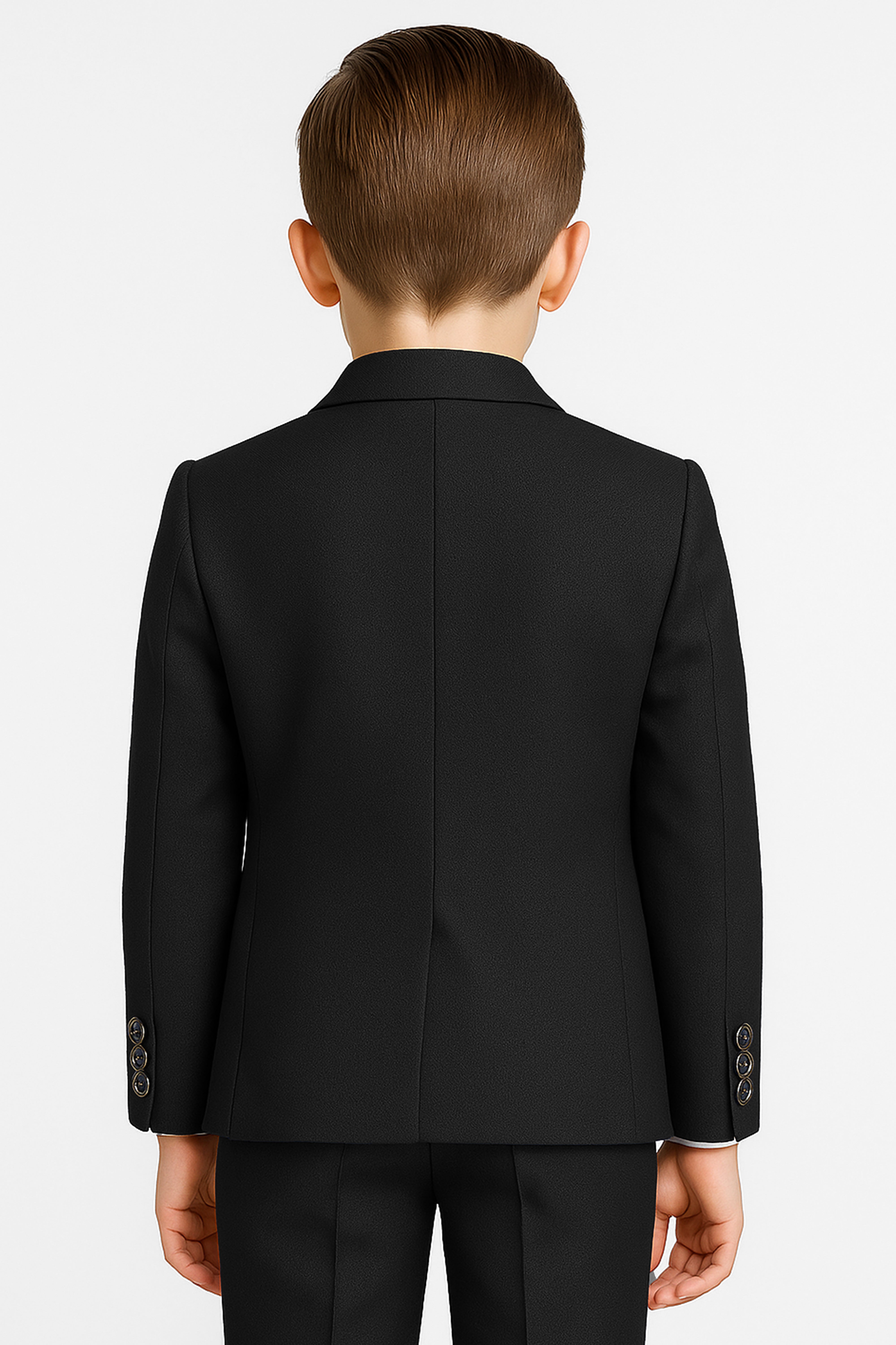 Boys’ 6-Piece Tuxedo Dinner Suit with Double Breasted Waistcoat - DAMATLIK W - Black Back Picture