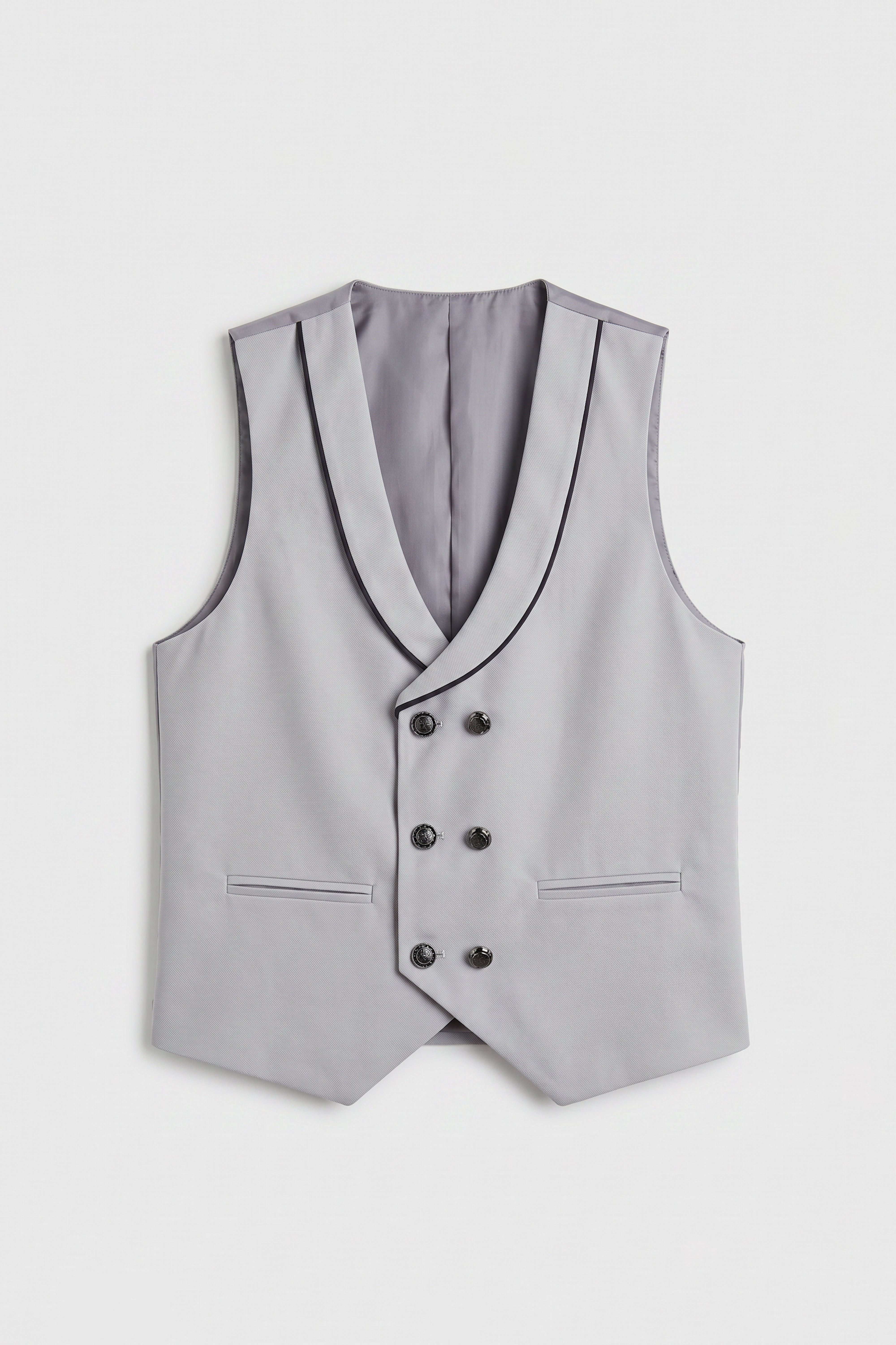 Boys 6-Piece Tuxedo Dinner Suit with Double Breasted Waistcoat - DAMATLIK W - Grey