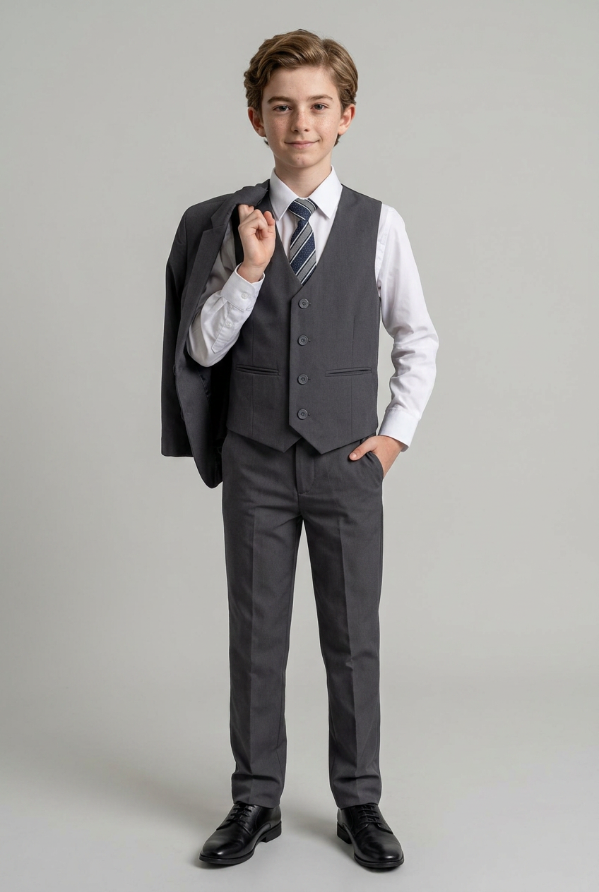 Boys 6 Piece All In One Formal Suit Set - RUN - Mid Grey