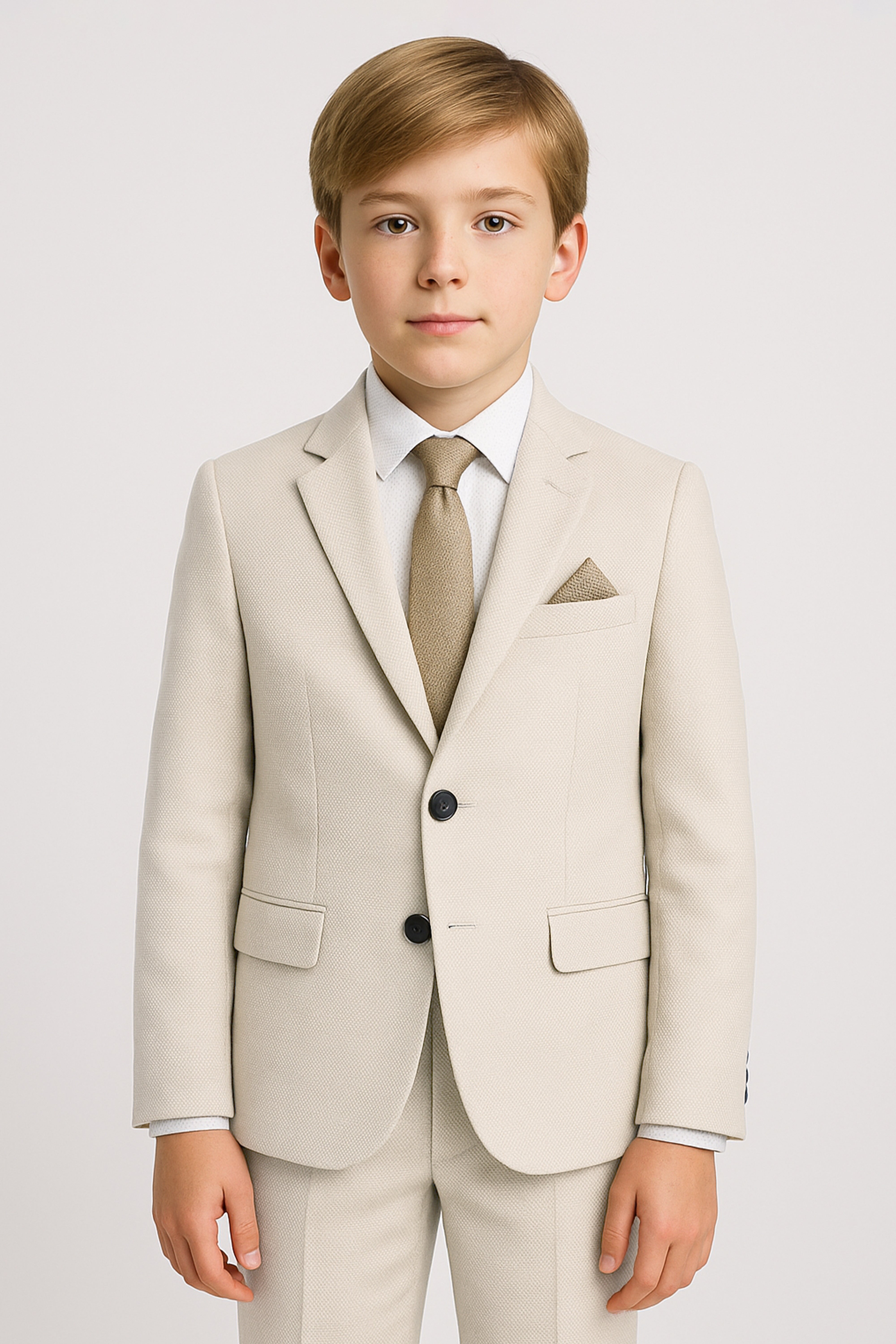 Boys’ 7-Piece Self-Patterned Formal Suit Set - Planet - Beige - Cream
