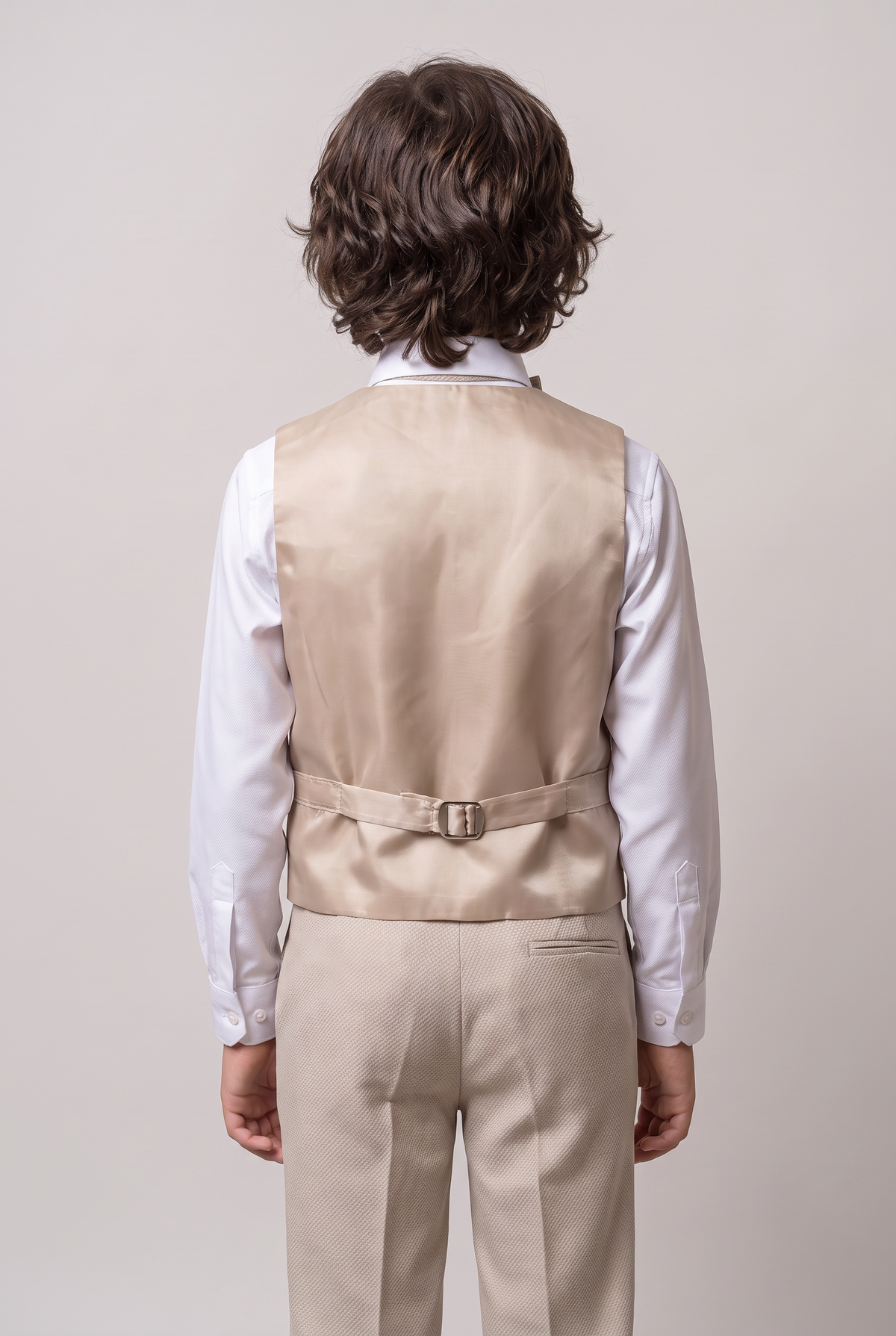Boys’ 7-Piece Self-Patterned Formal Suit Set - Planet - Beige Model Back Picture