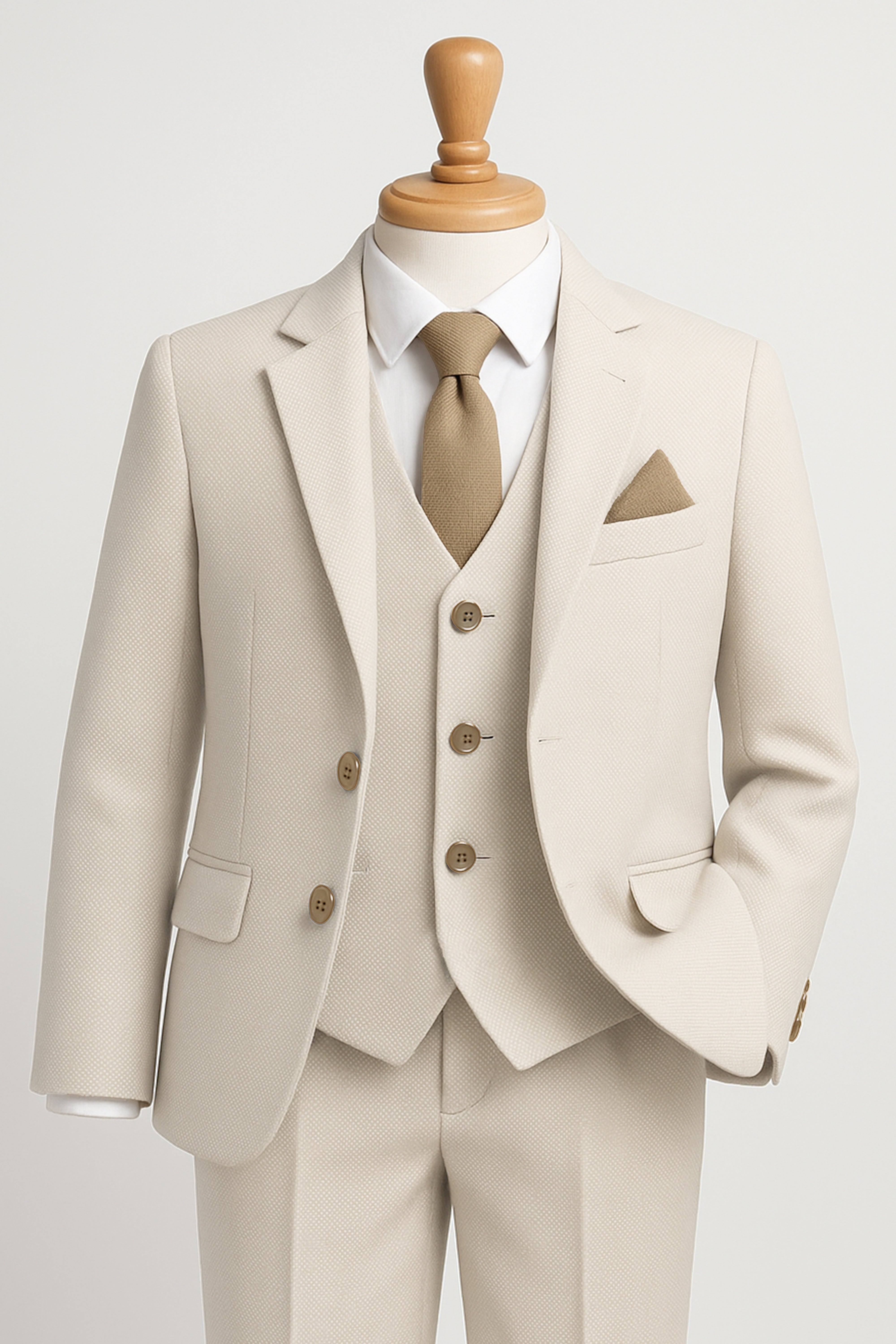 Boys’ 7-Piece Self-Patterned Formal Suit Set - Planet - Beige with tie picture