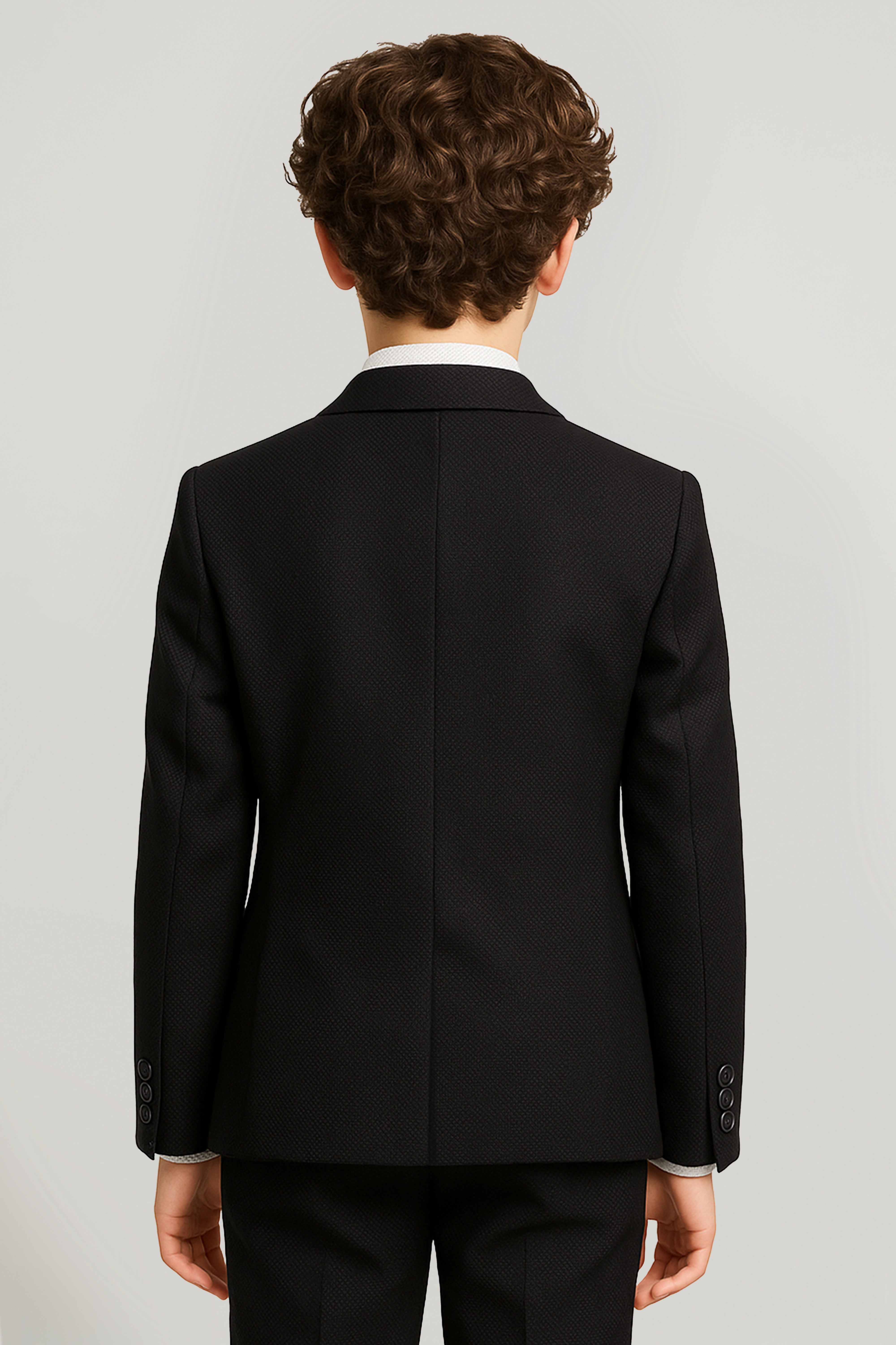 Boys’ 7-Piece Self-Patterned Formal Suit Set - Planet  - Black Model Back Picture
