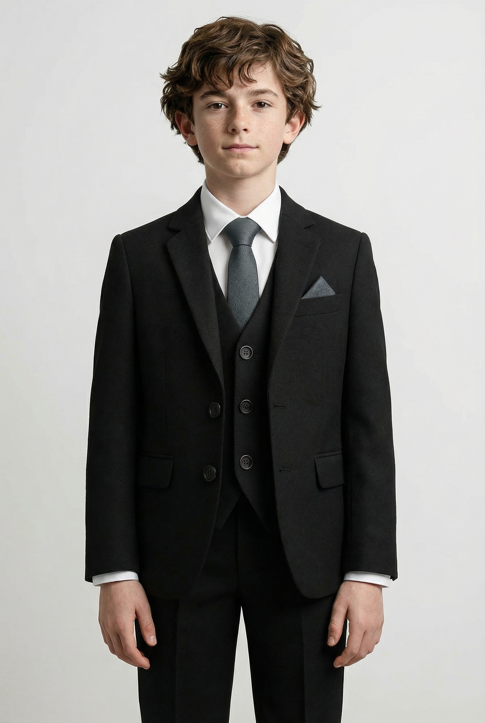 Boys’ 7-Piece Self-Patterned Formal Suit Set - Planet  - Black Model Front Picture