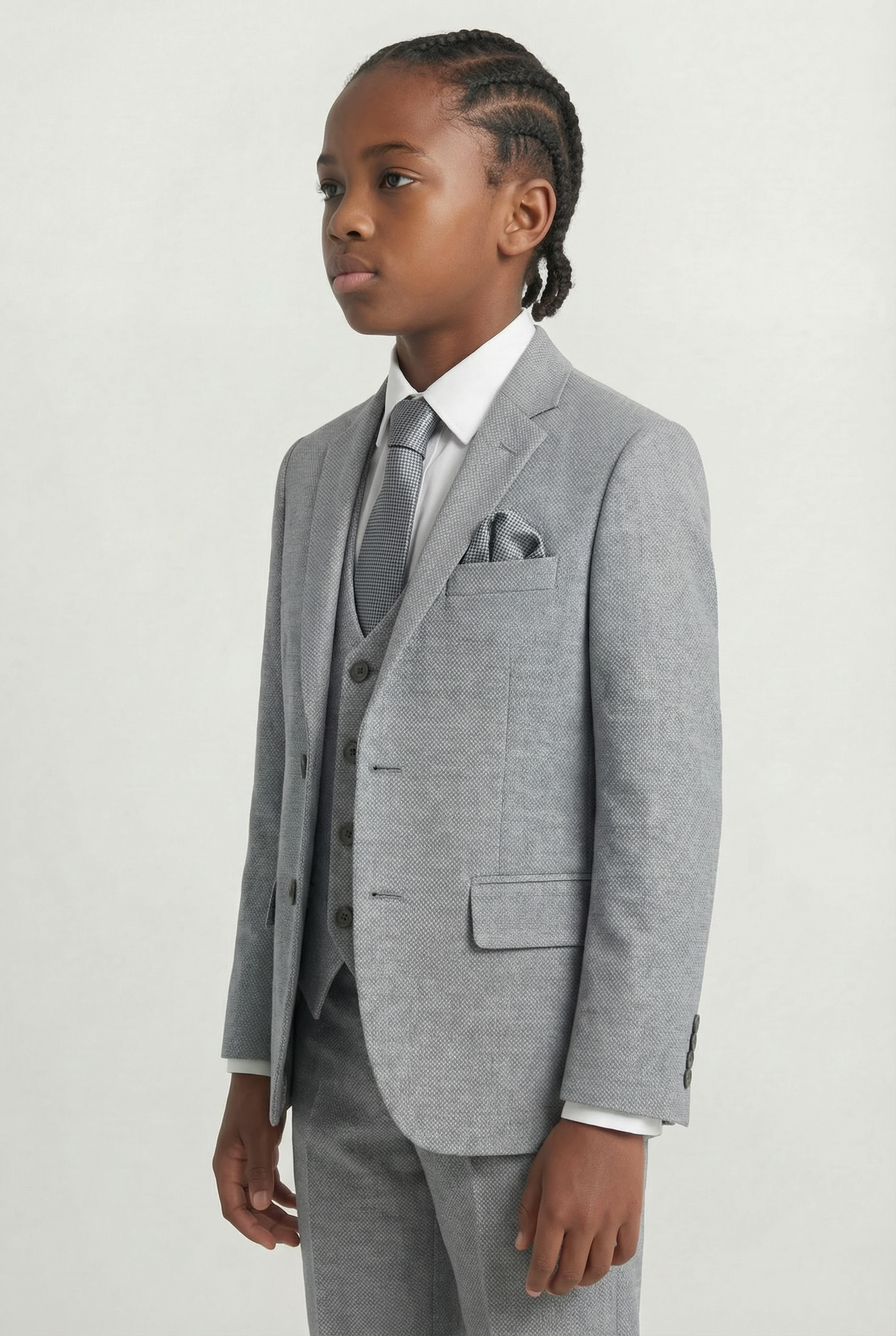Boys’ 7-Piece Self-Patterned Formal Suit Set - Planet - Grey Model Picture