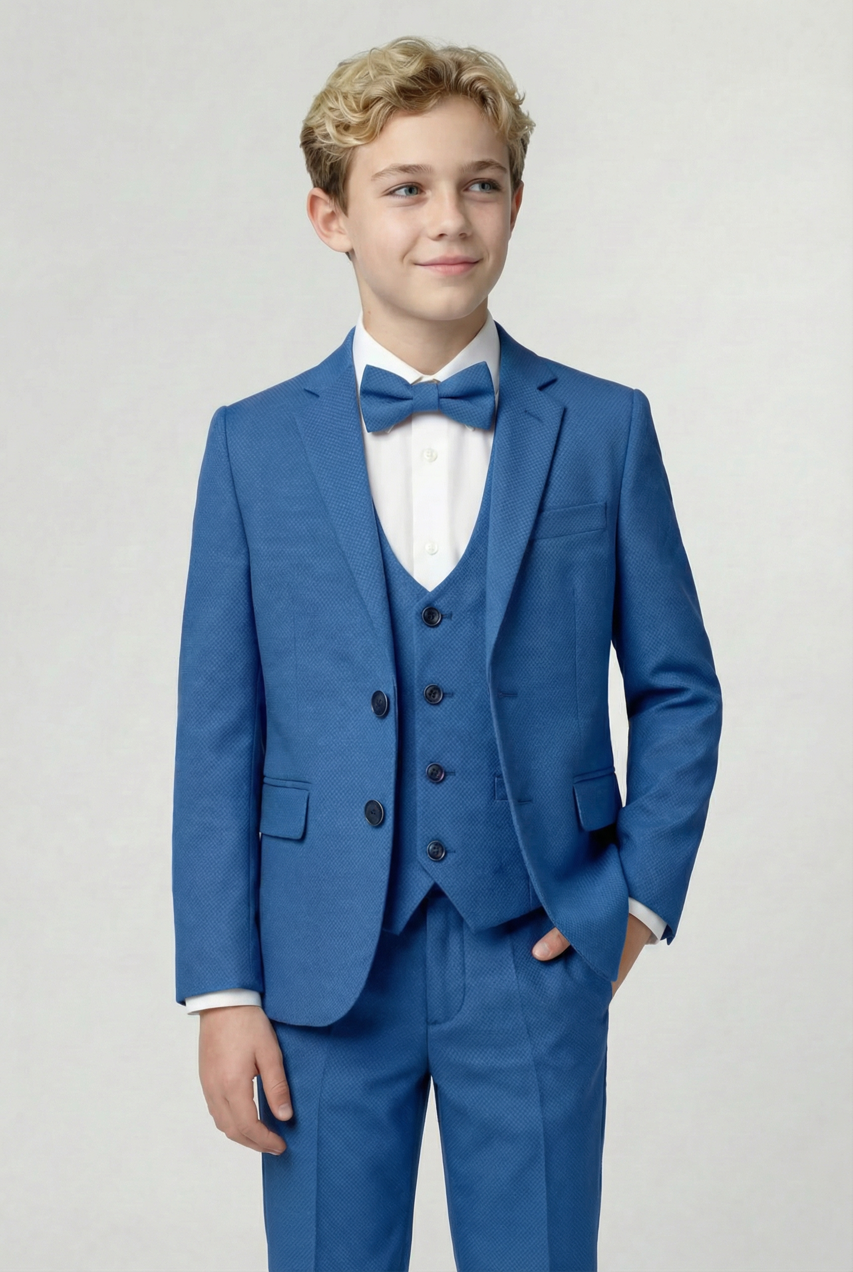 Boys’ 7-Piece Self-Patterned Formal Suit Set - Planet - Indigo Blue Model Picture