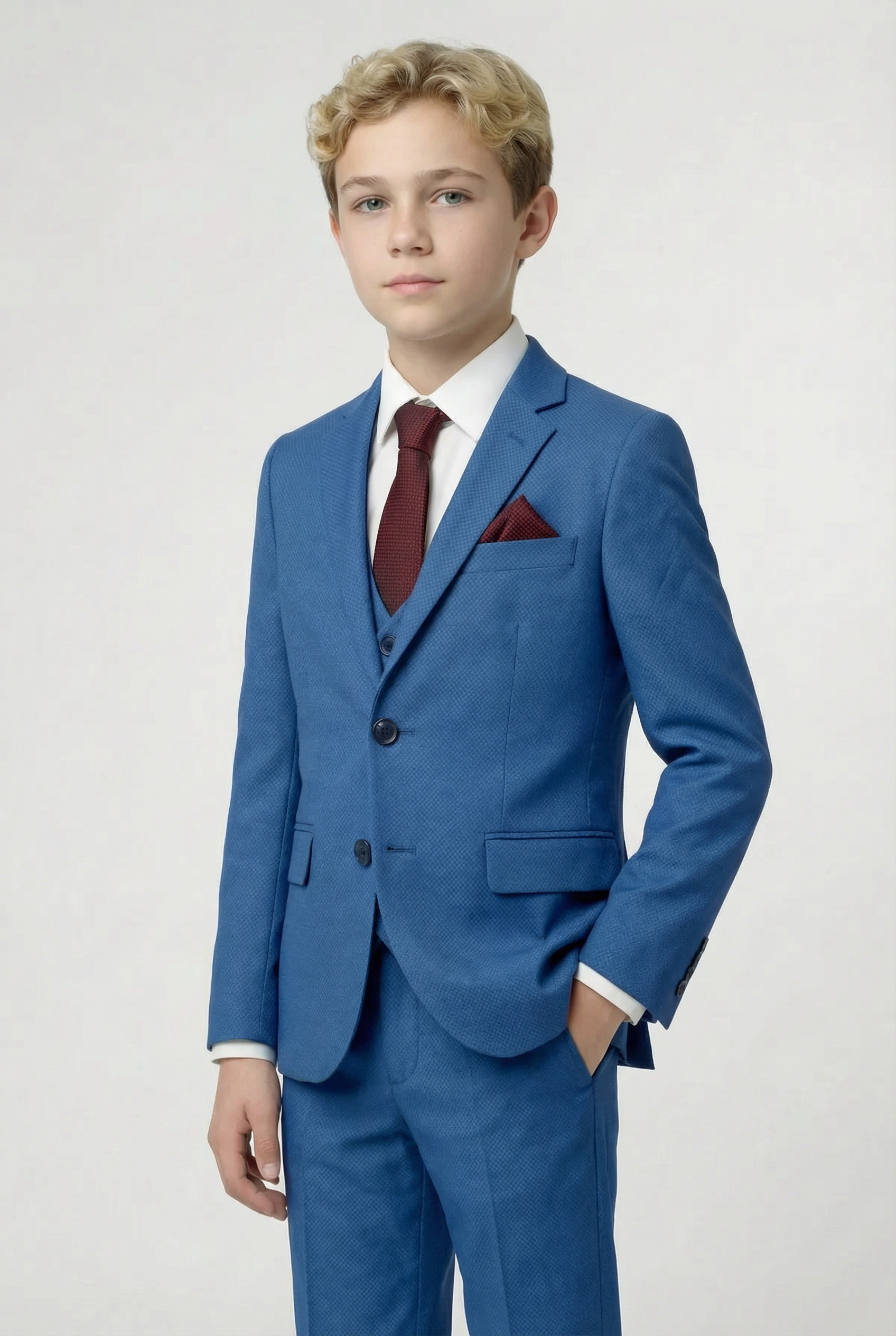 Boys’ 7-Piece Self-Patterned Formal Suit Set - Planet - Indigo Blue Model Side Picture