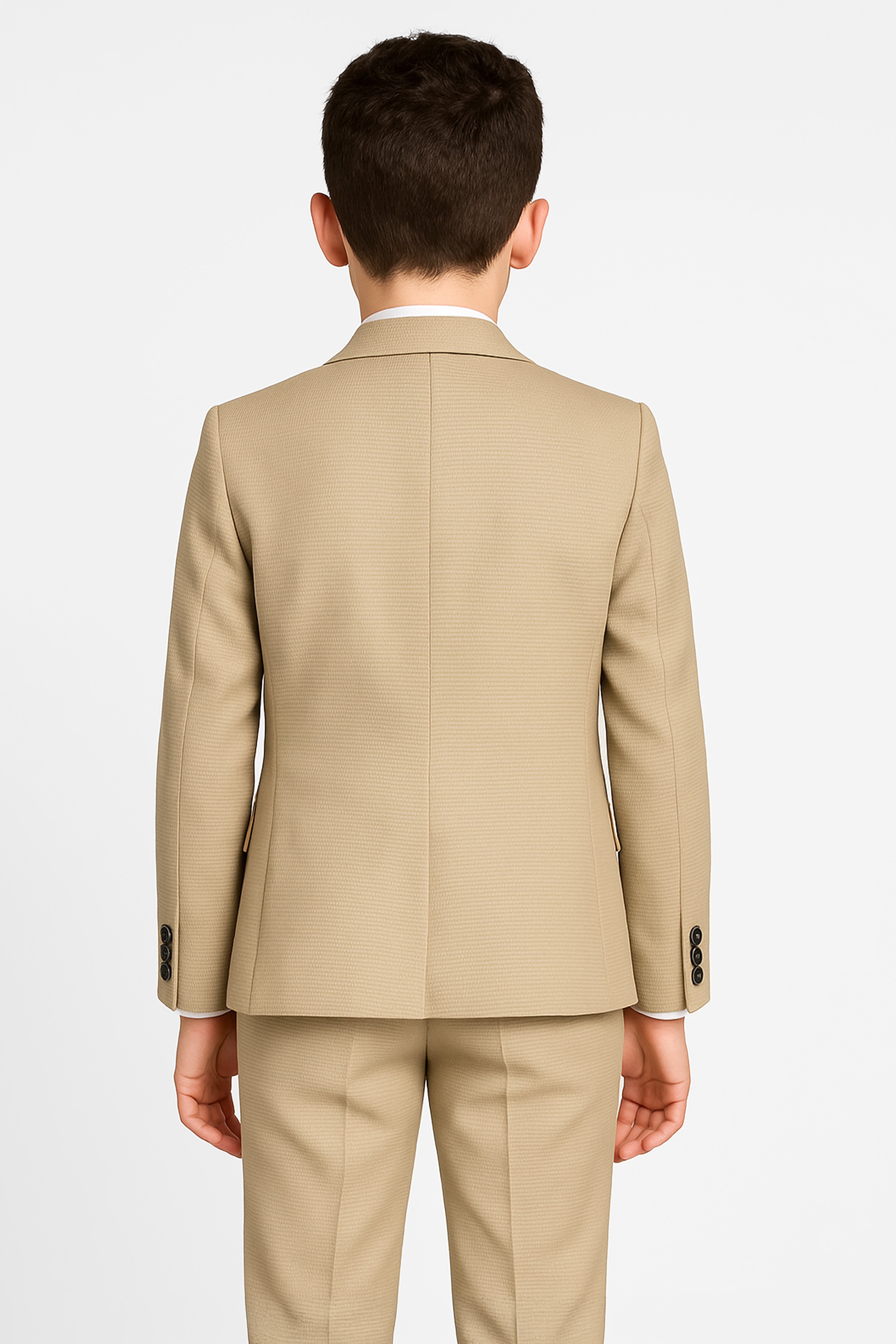 Boys’ Beige 5-Piece Textured Weave Formal Suit - Safir Back Picture
