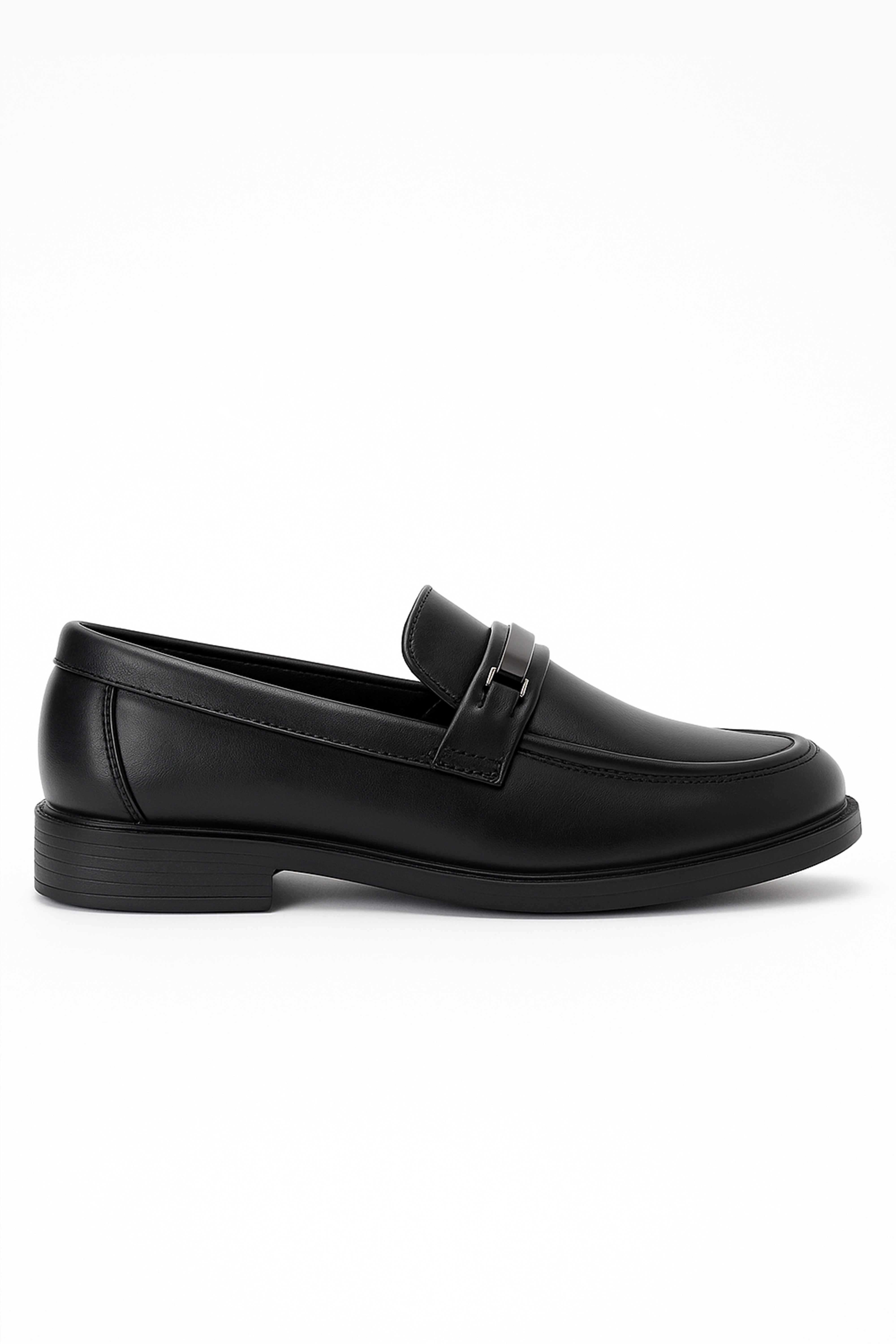 Boys’ Black Slip-On Loafer Shoes with Metal Bar - Colin - Black