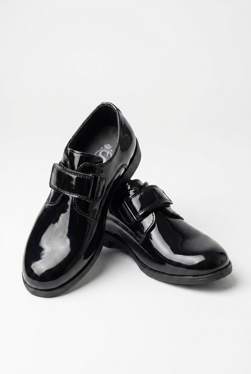 Scarpe eleganti nere con velcro in vernice per ragazzi - MARCO - Nero