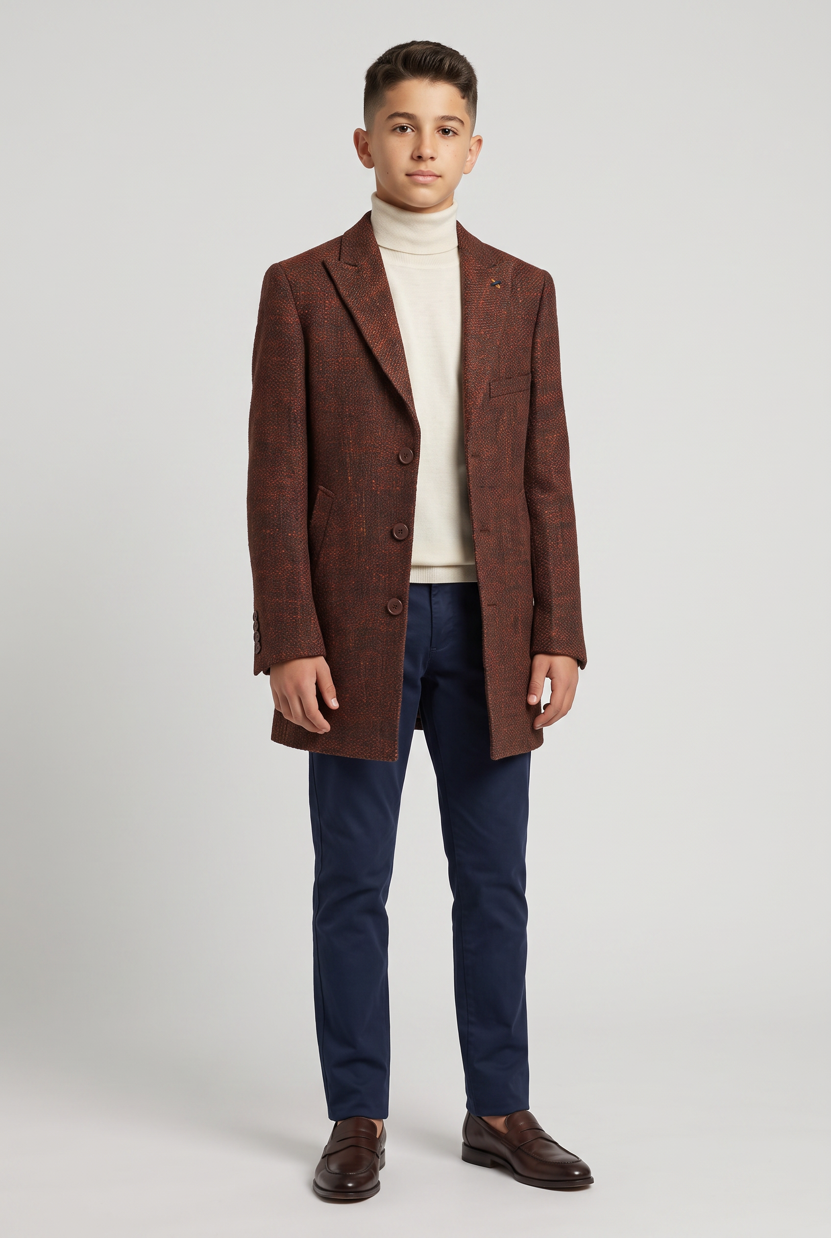 Boys Burgundy Textured Tweed Blazer