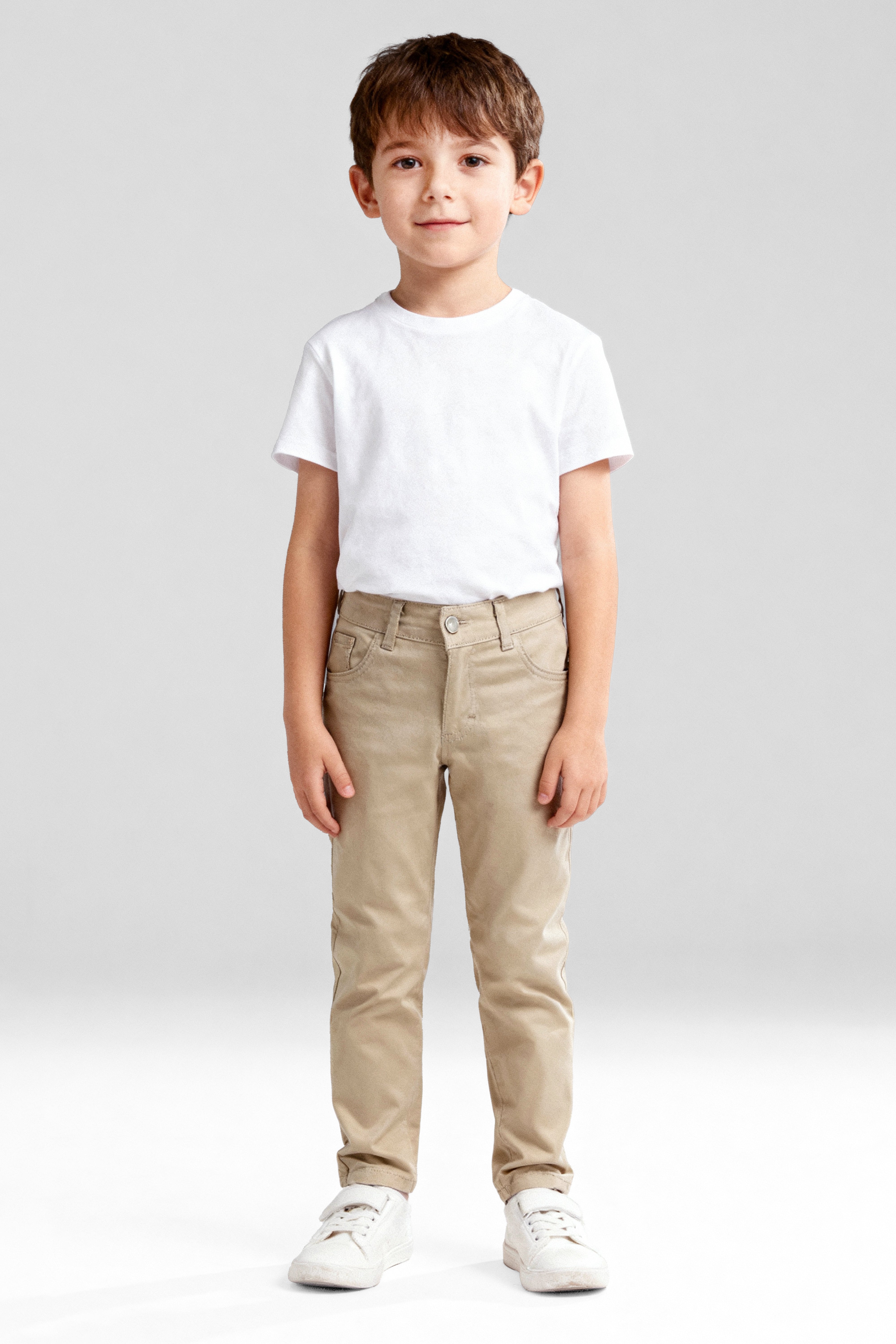 Boys Casual Stretch Chino Trousers - Beige Model Picture
