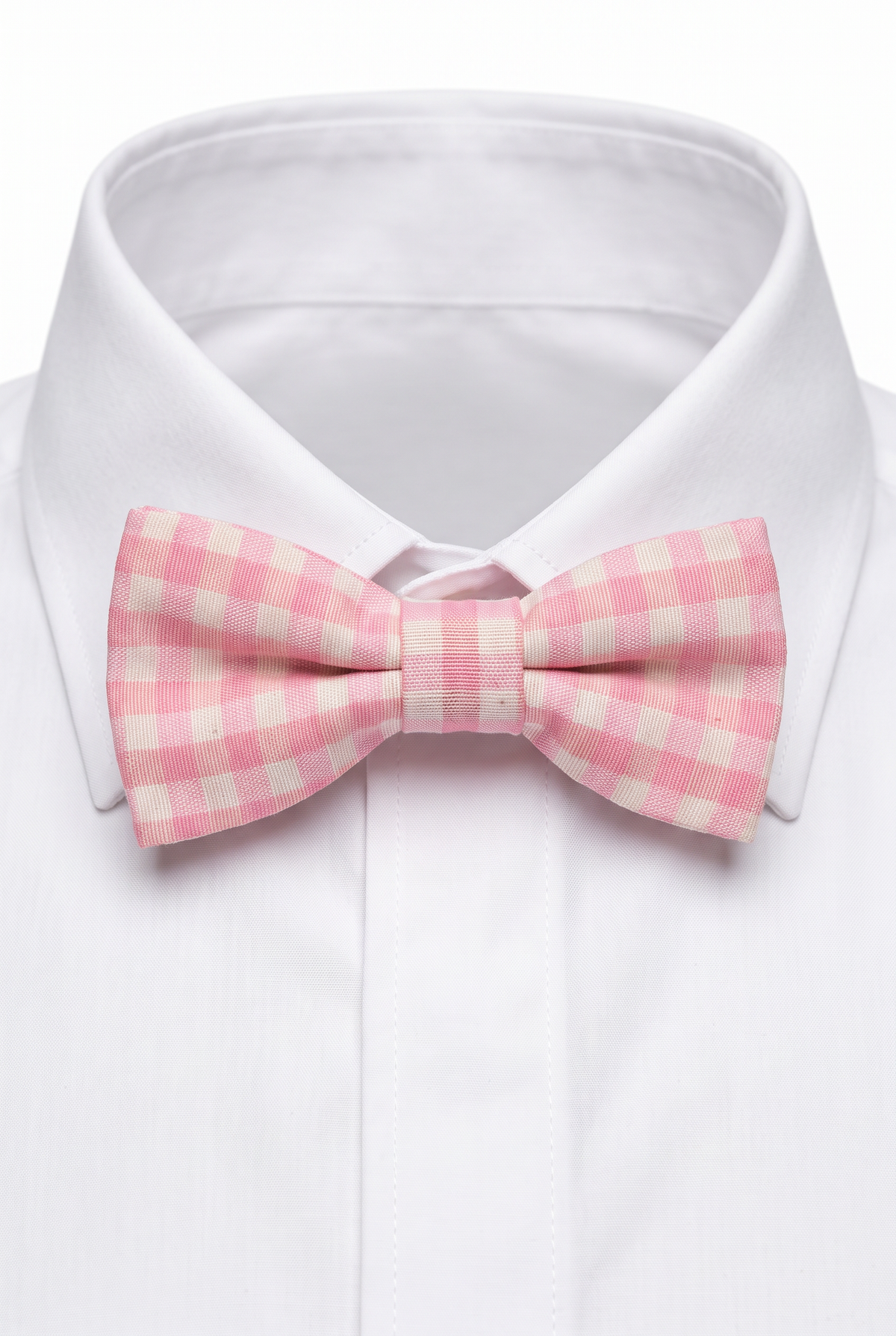 Boys' Checkered Bow Tie - BWC - Light Pink Bow tie with shirt picture