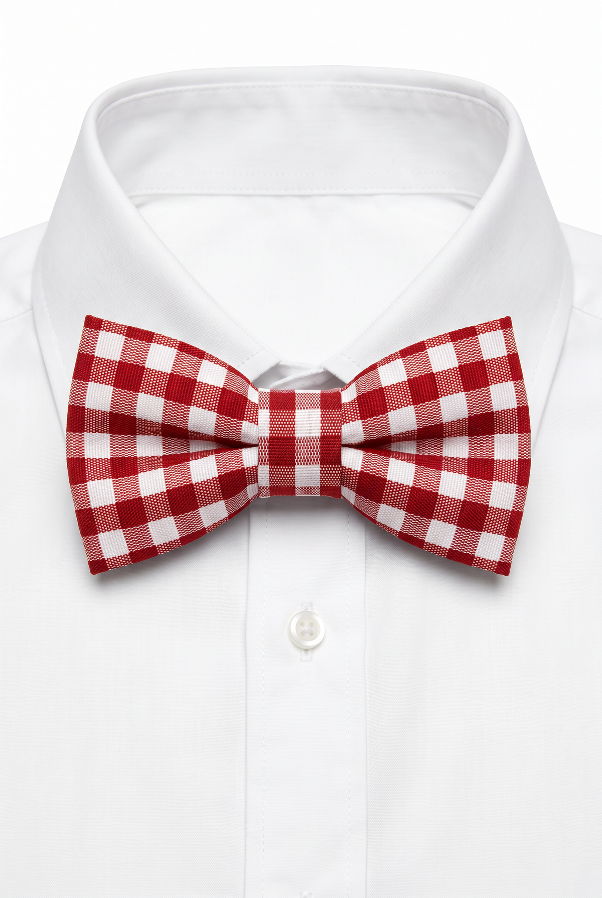 Boys' Checkered Bow Tie - BWC - Red and White Strap Picture with shirt