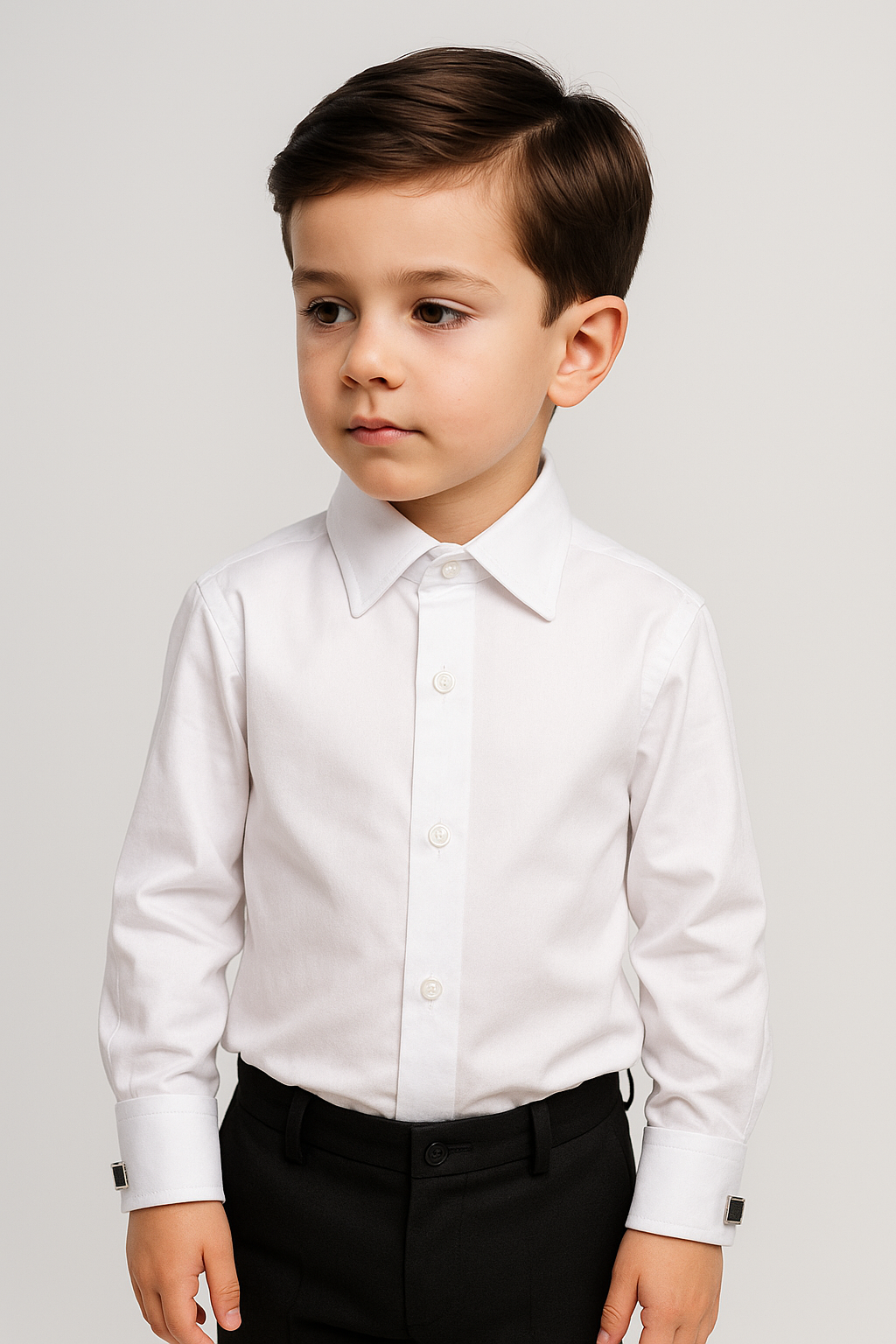 Boys Classic Collar Cufflinks Shirt - White